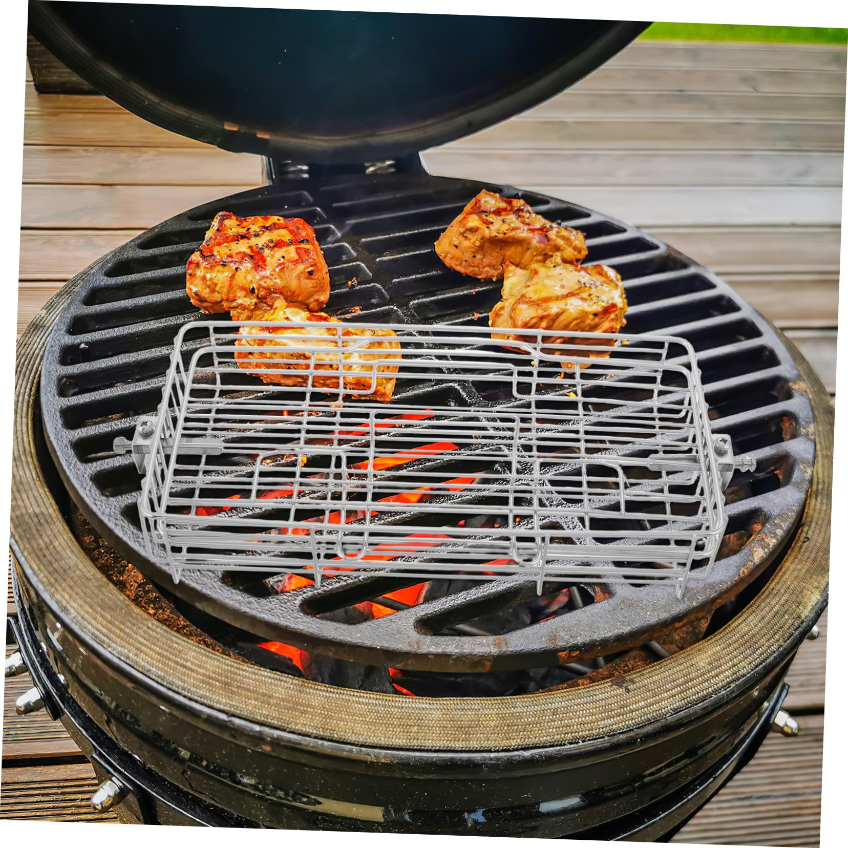 Estante para asar carne, herramienta giratoria ajustable para parrilla de barbacoa para pescado y pollo, accesorio versátil para cocinar al aire libre y acampar para asar en el patio trasero