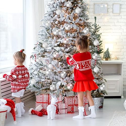 Miniatura 5 de Poen 24 adornos de bolas transparentes para árbol de Navidad de 3.15 pulgadas, decoración de bolas de plástico blanco, adornos colgantes para