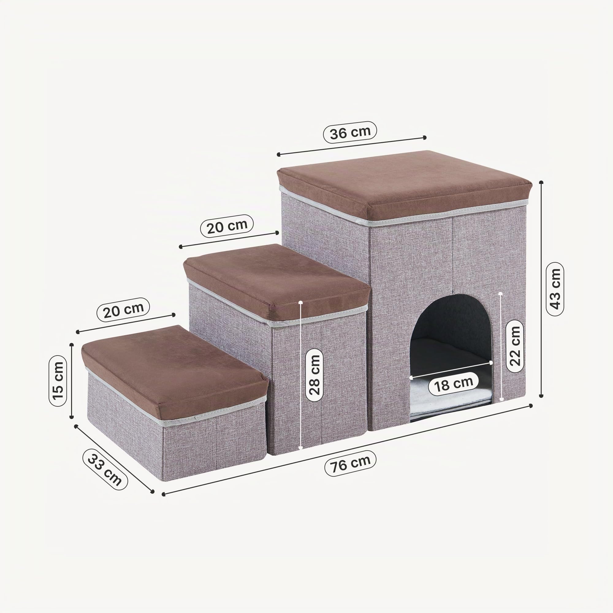 [en.casa] Hundetreppe Vojens mit Stauraum und Höhle 76x33x43 cm Braun/Grau