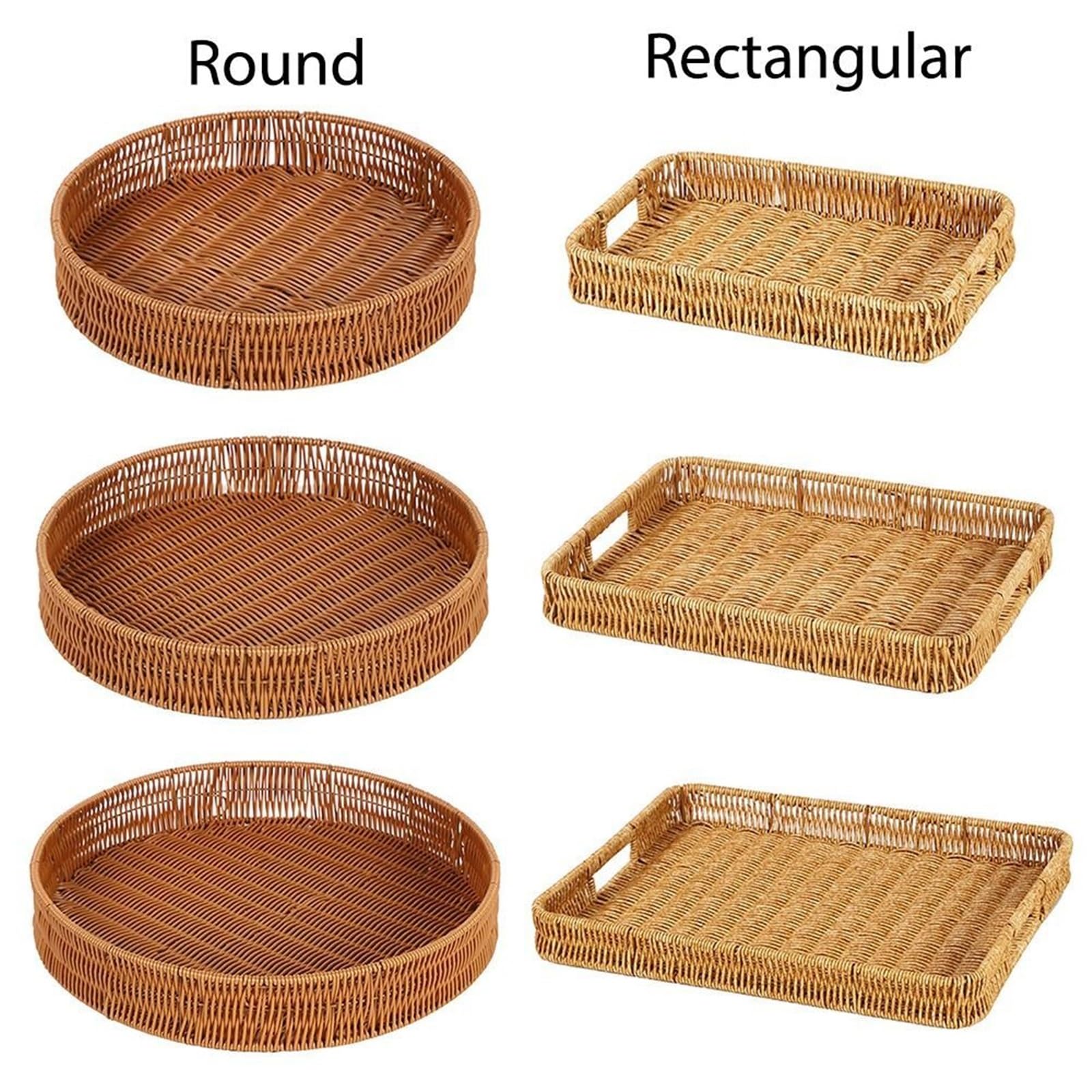 Food Plate Handwoven Rattan Storage Tray Round Shape Fruit Vegetable Cake Wicker Basket pour l'organisation de la Maison(7 * 39.5cm)