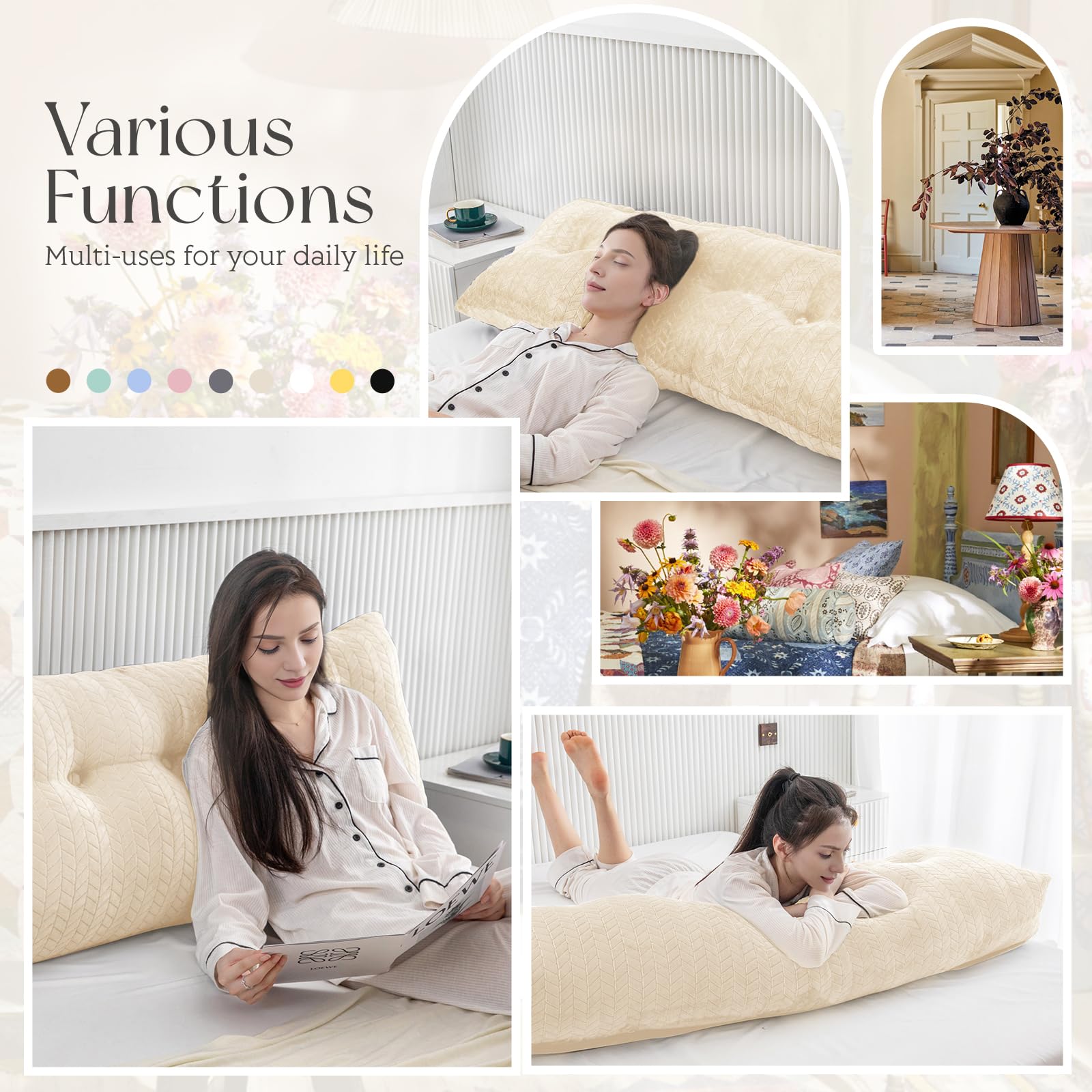 Almohada triangular grande para cabecero de cama, soporte de espalda, respaldo y posicionamiento, almohada de lectura para sentarse con funda extraíble