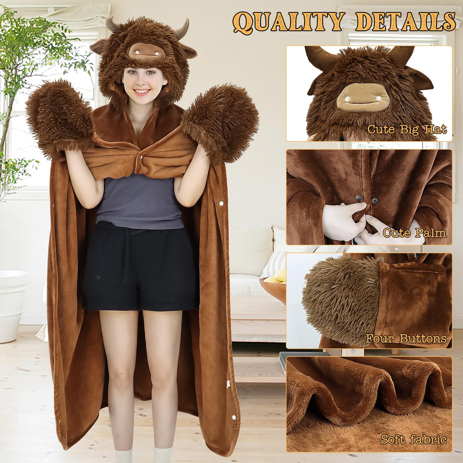 Coperta Indossabile Con Maniche E Cappuccio - Flanella Cincillà, 150x125cm, Regalo Divertente - Foto 5