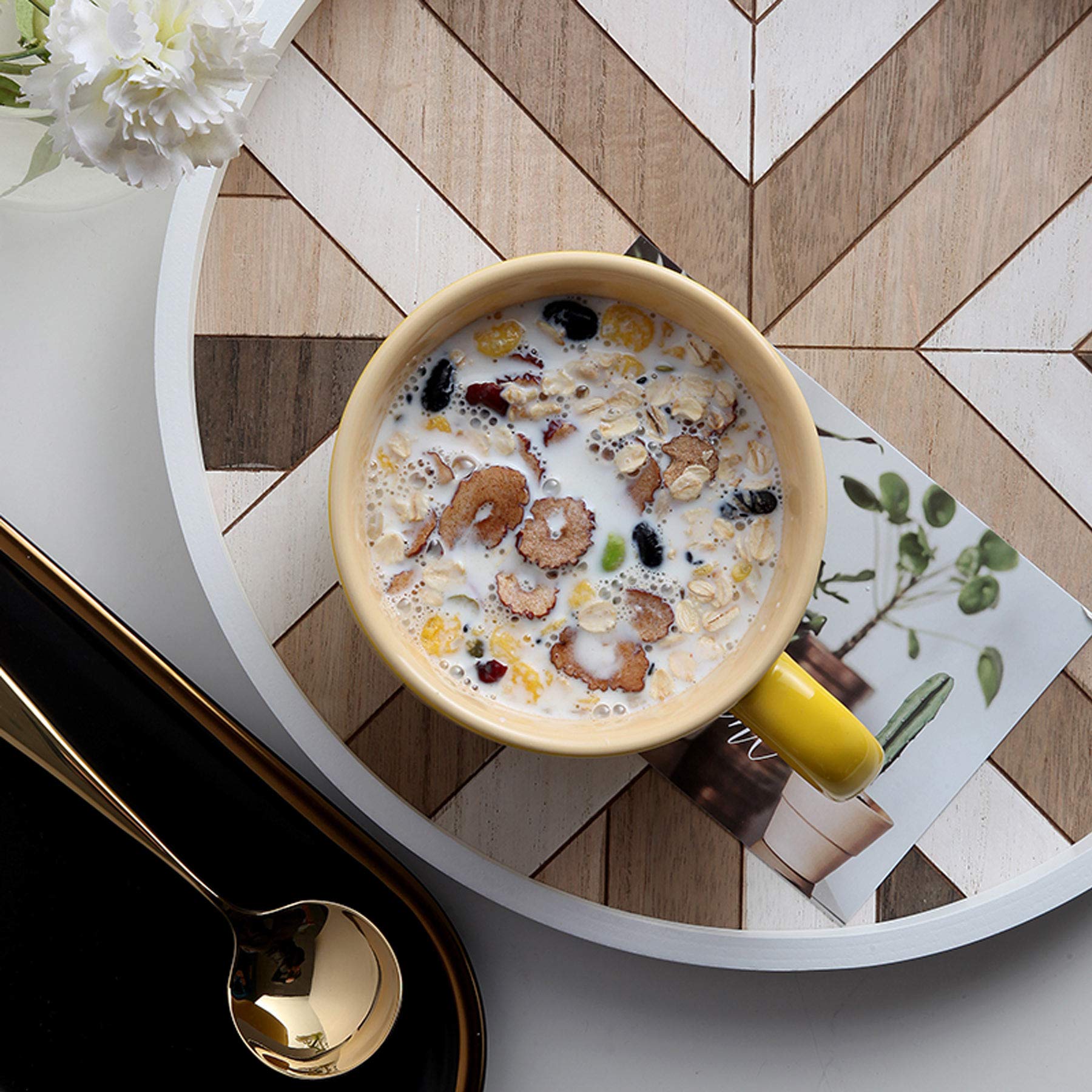 TeenFighter Taza grande de porcelana de avena – 680 ml de ancho taza de café, taza de desayuno y tazón de sopa, apta para microondas y lavavajillas, taza de cerámica para leche, té, fruta, helado…
