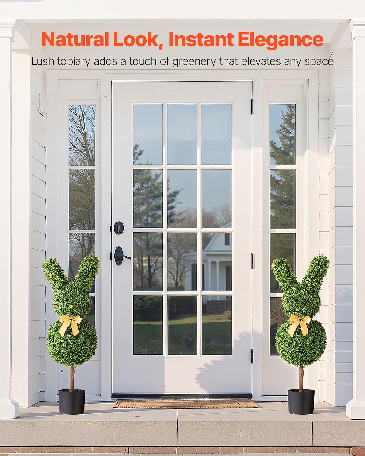 VEVOR Artificial Topiary Bunny-Shape Boxwood Ball, 2 Set 36 inch Faux Boxwood Plant Balls, Fake Silk Tree Look Real, Easy Assembly for Decor Front Porch Outdoor Patio Garden Balcony Backyard Indoor image 2