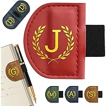 Personalized Magnetic Leather Bookmark with Pen Holder, Bygone Mark Custom 26 Letters Initial Book Marker Clip, Vintage Leather Page Marker for Book Lovers, Students, Teachers, Readers Gift(Red,J)