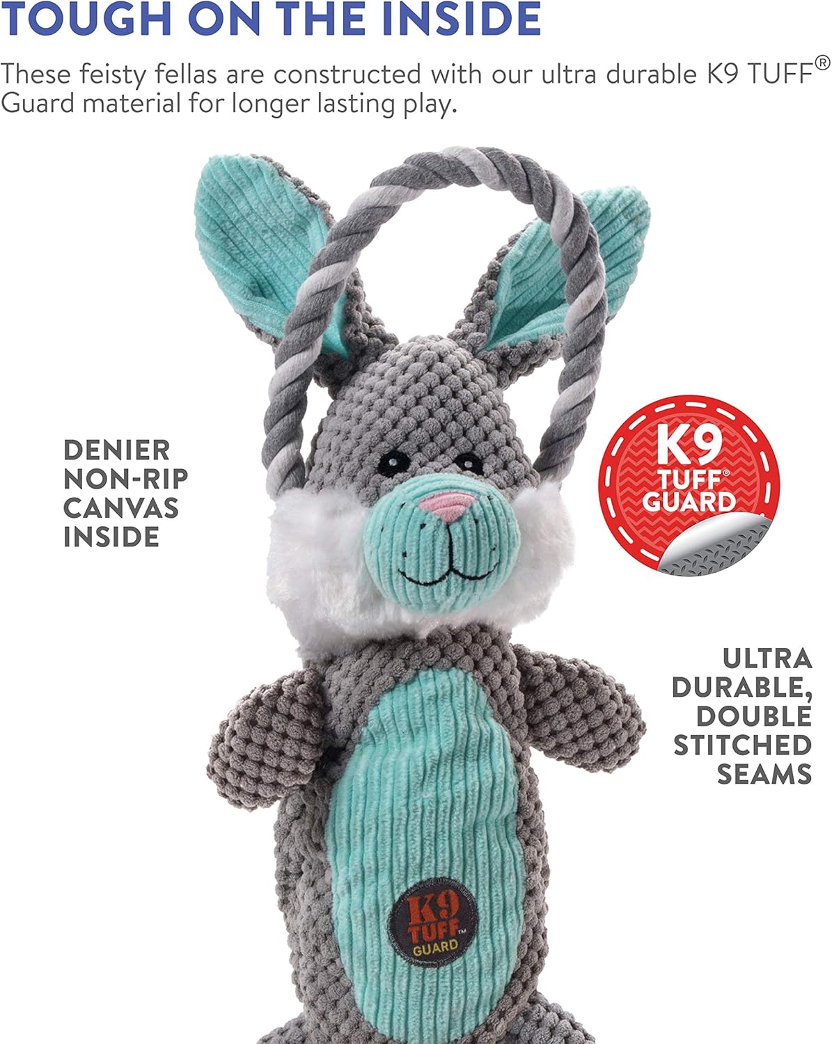 Charming Pet Scrunch Bunch Bunny Interactive Plush Squeaky Dog Tug Toy