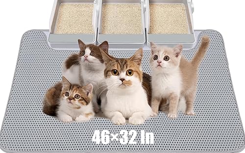 Tapete grande de arena para gatos de 46 x 32 pulgadas, tapete de doble capa para atrapar arena para gatos, a prueba de orina e impermeable,