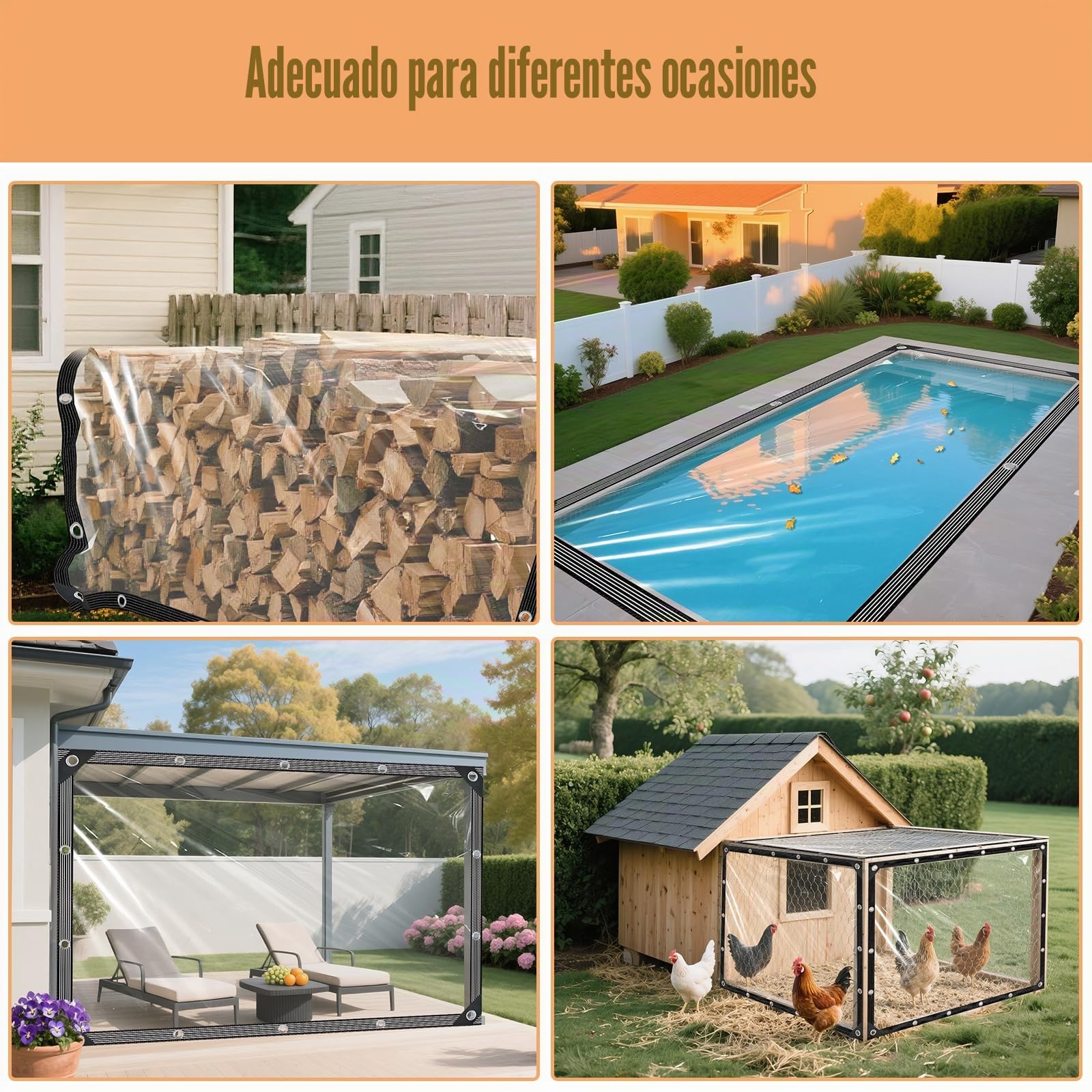Lona transparente con ojales, 2 x 3 m, lona de PVC transparente, impermeable, transparente, plegable, resistente a la intemperie, para exteriores, camping, balcón, cenador, jardín