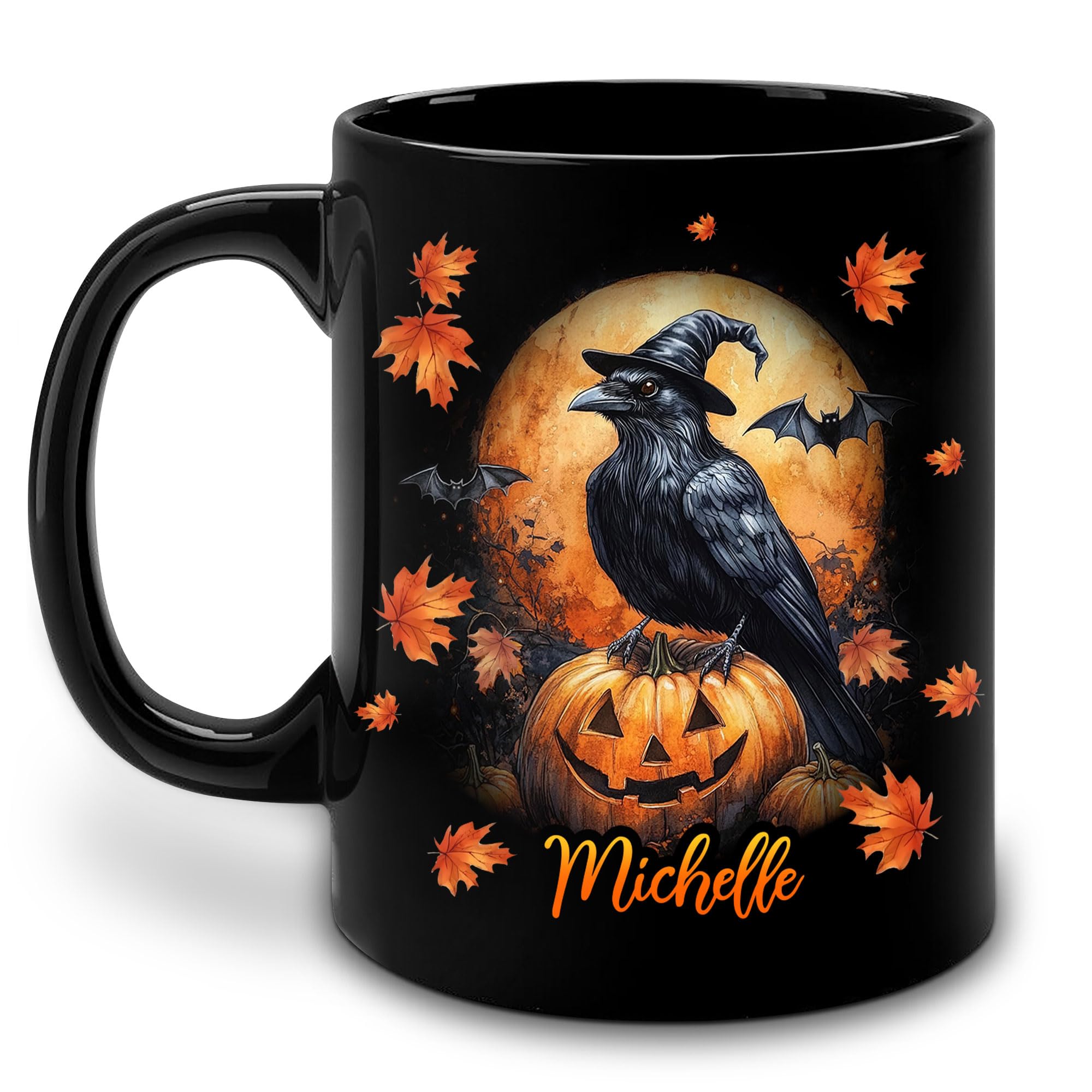 Hyturtle Personalized Halloween Raven Crow Mug - Raven Gift For Women Lover - Wild Animal Lover Gift For Her - Spooky Season Decor For Fall Season