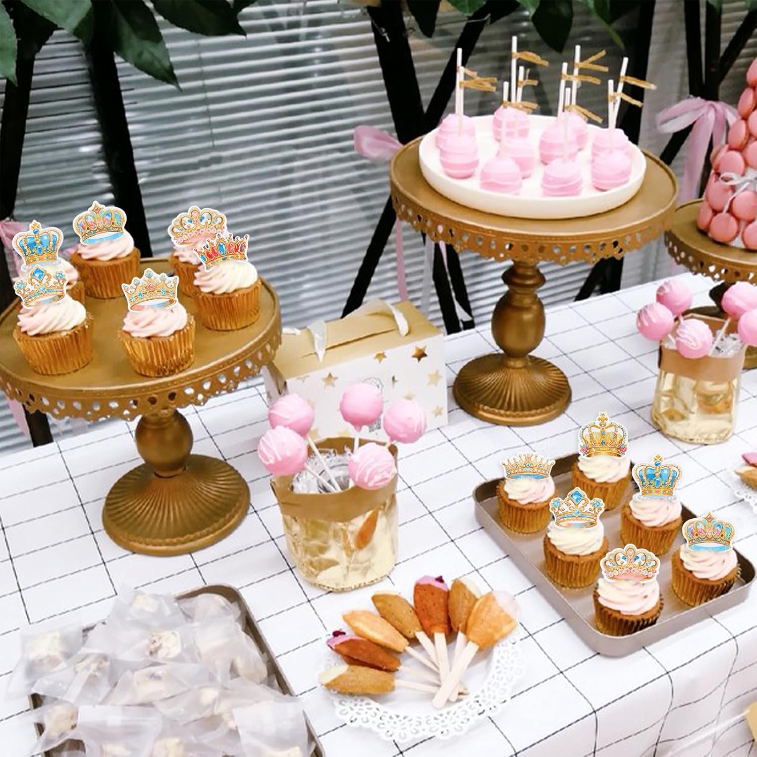 40PCS Edible Prince Princess Crown Cupcake Toppers Edible King Queen Crowns Cupcake Picks for Crown Theme Baby Shower Bridal Shower Wedding Princess Girls Prince Boys Birthday Party Decorations - Image 2