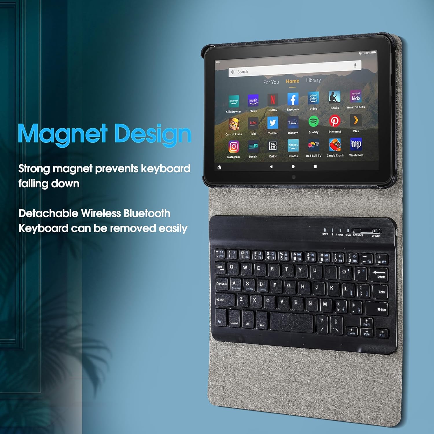 Case with Keyboard for Amazon Fire HD 8 & 8 Plus (2024 Release), Detachable Rechargeable Backlit Keyboard Case with Type-C Cable for HD 8 14th (Black)