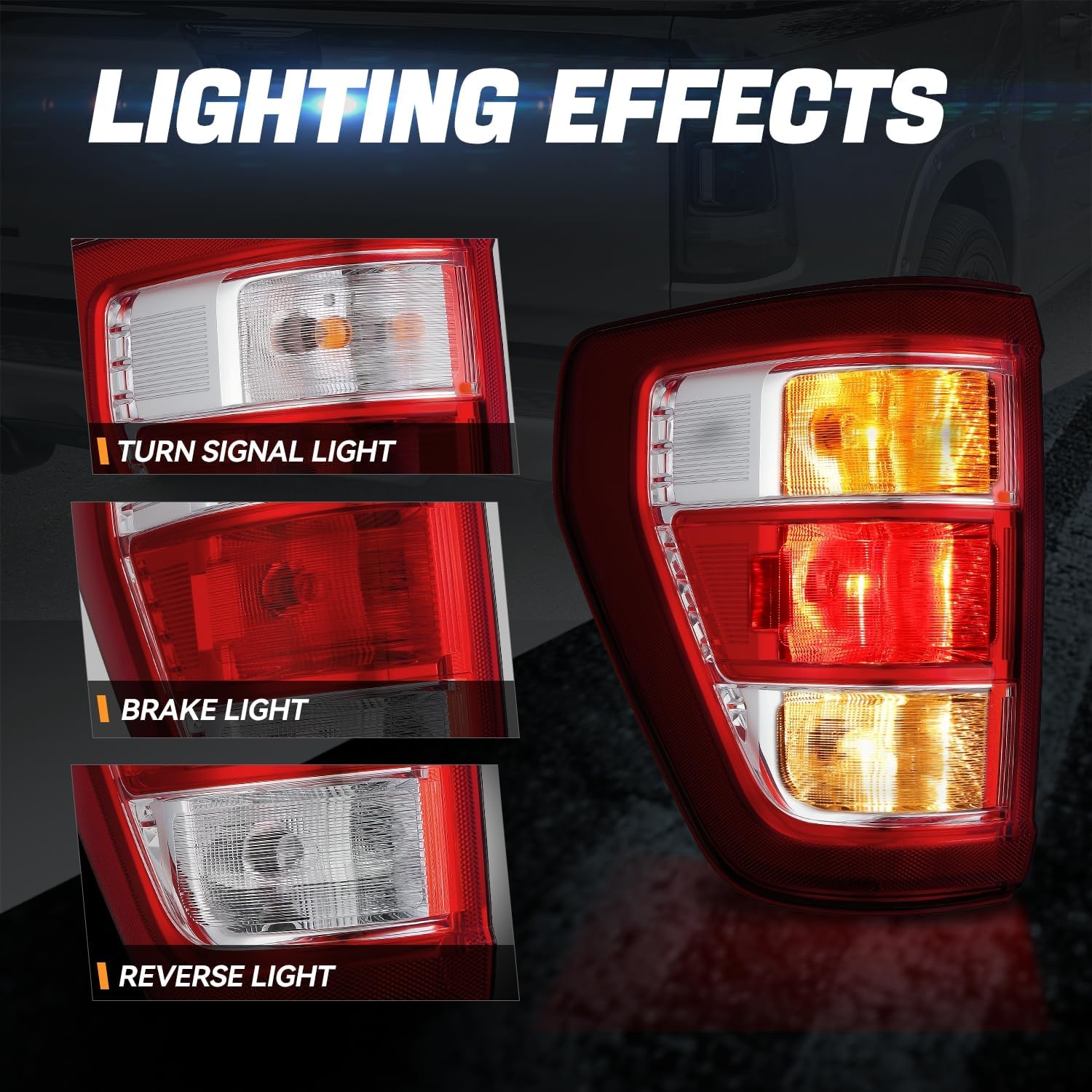 Auto Dynasty Rear Tail Light Assembly Compatible with 2021-2023 Ford F-150, Fits XL, XLT Models w/o Blind Spot Detection, with Reverse/Brake/Turn Signal, Driver Left Side, Chrome Housing Red Lens