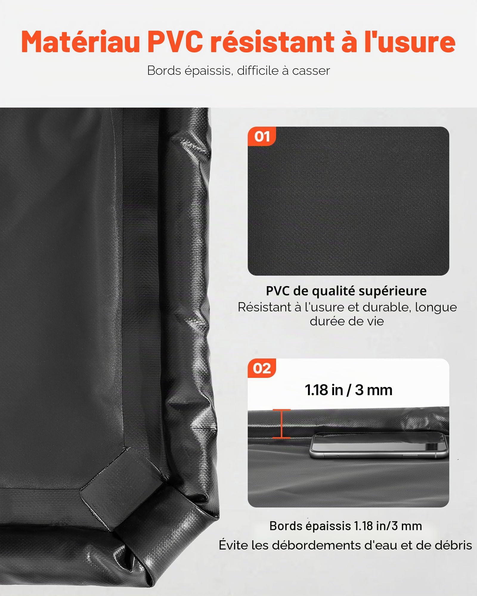VEVOR Tapis de Confinement Imperméable 2,4x5,5 m, Tapis de Sol de Garage Antidérapant, Rétention à Bord Surélevé, en PVC, avec Raclette de Nettoyage, Contre Neige, Pluie et Boue, pour Voiture