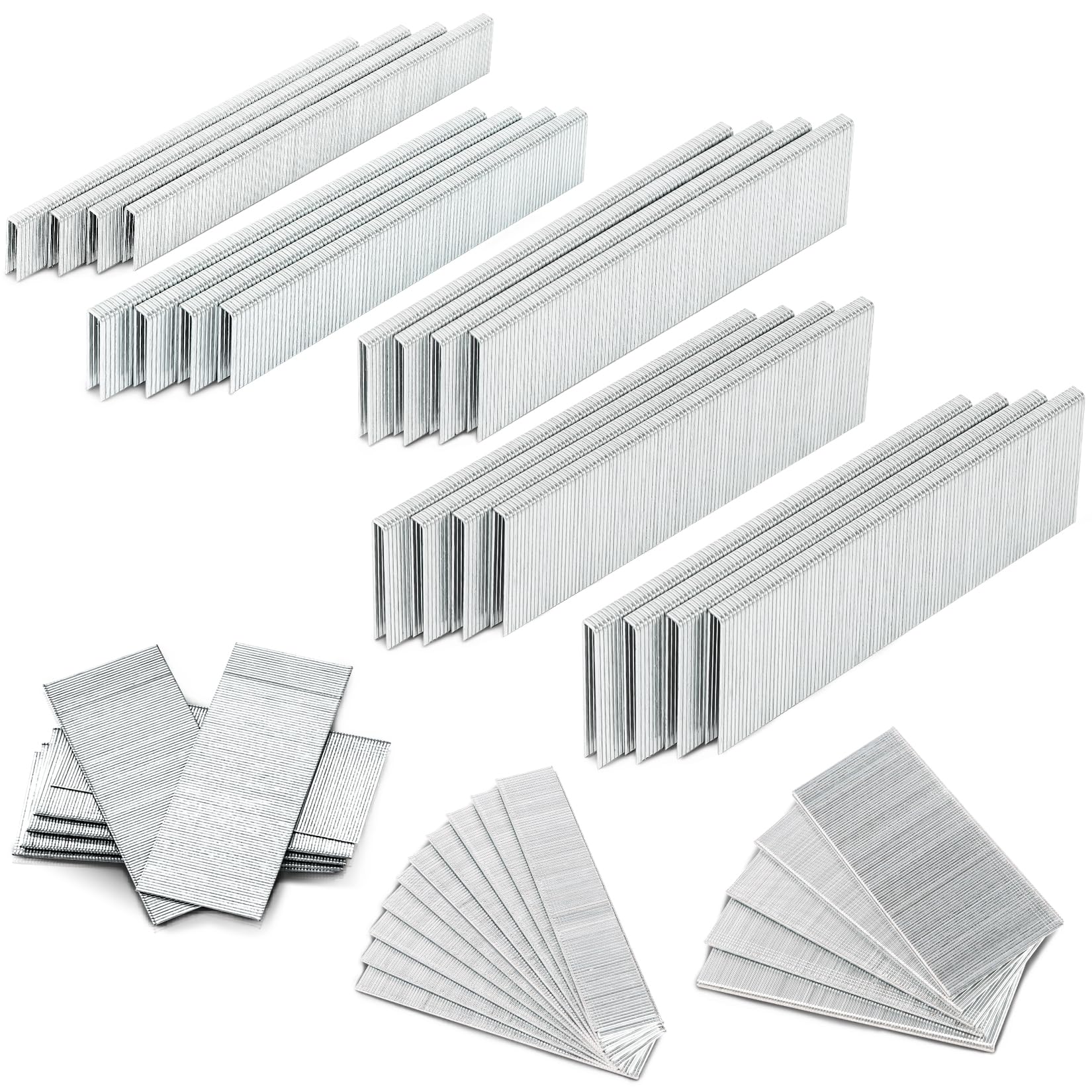 SHALL 4200 Counts 18 Gauge Narrow Crown Staples & Brad Nails, Heavy Duty Galvanized 1/4" Narrow Crown Staples (1/2" 3/4" 1" 1-1/4"1-1/2"), Brad Nails