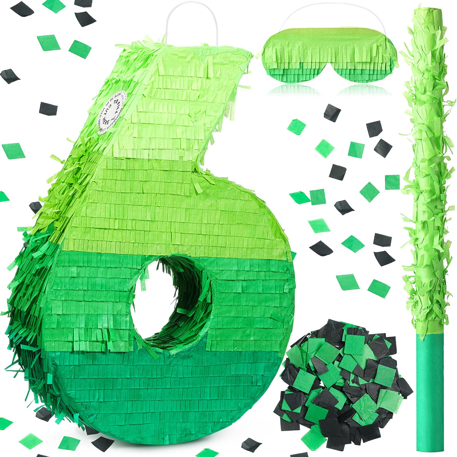WinnerWhy Number 6 Piñata 16 Inch Green Birthday Piñata Stick Blindfold