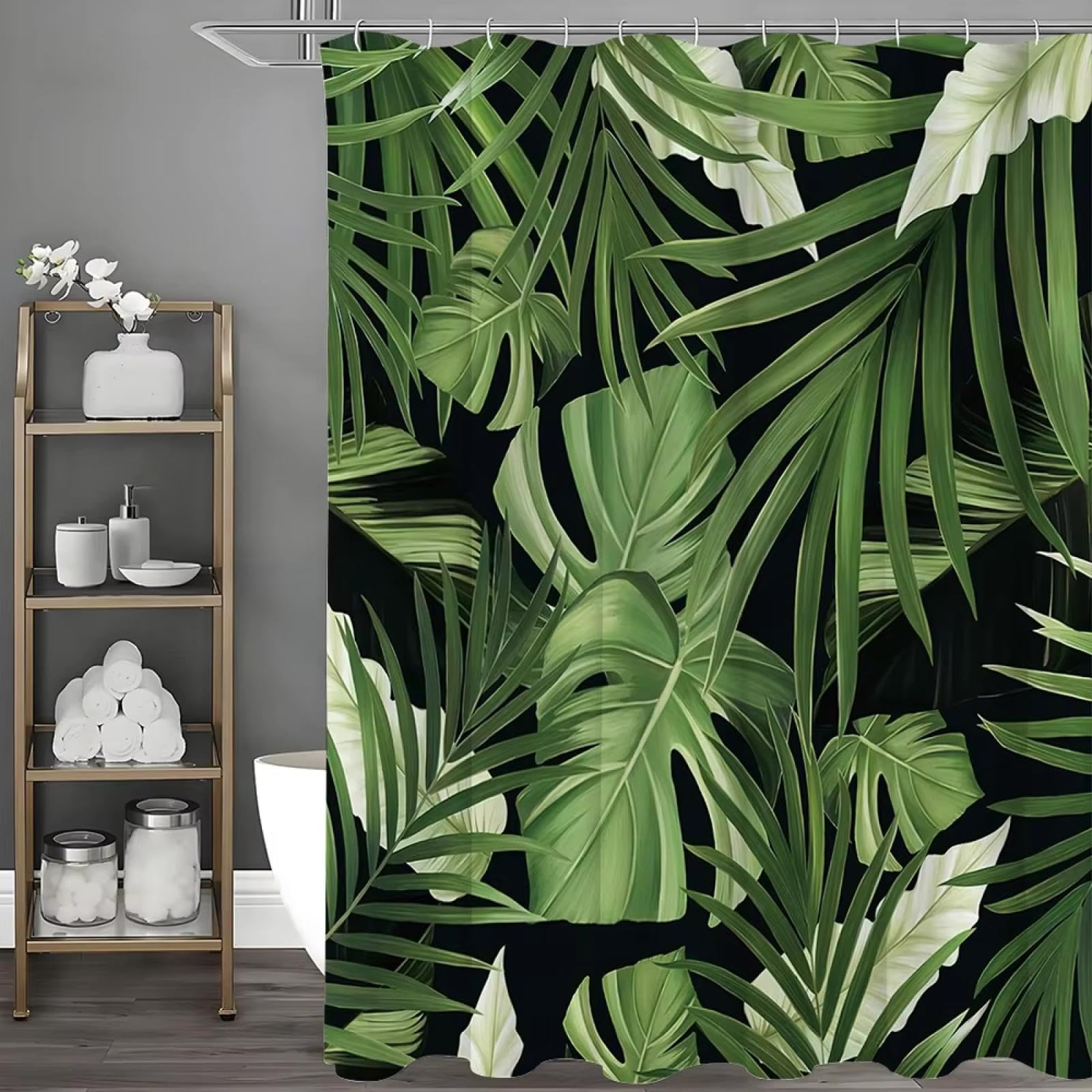 Rideau de Douche décoratif en Tissu imperméable, Motif Feuilles Vertes, forêt, Arbre, Verdure, 240 x 200 cm (l x H).