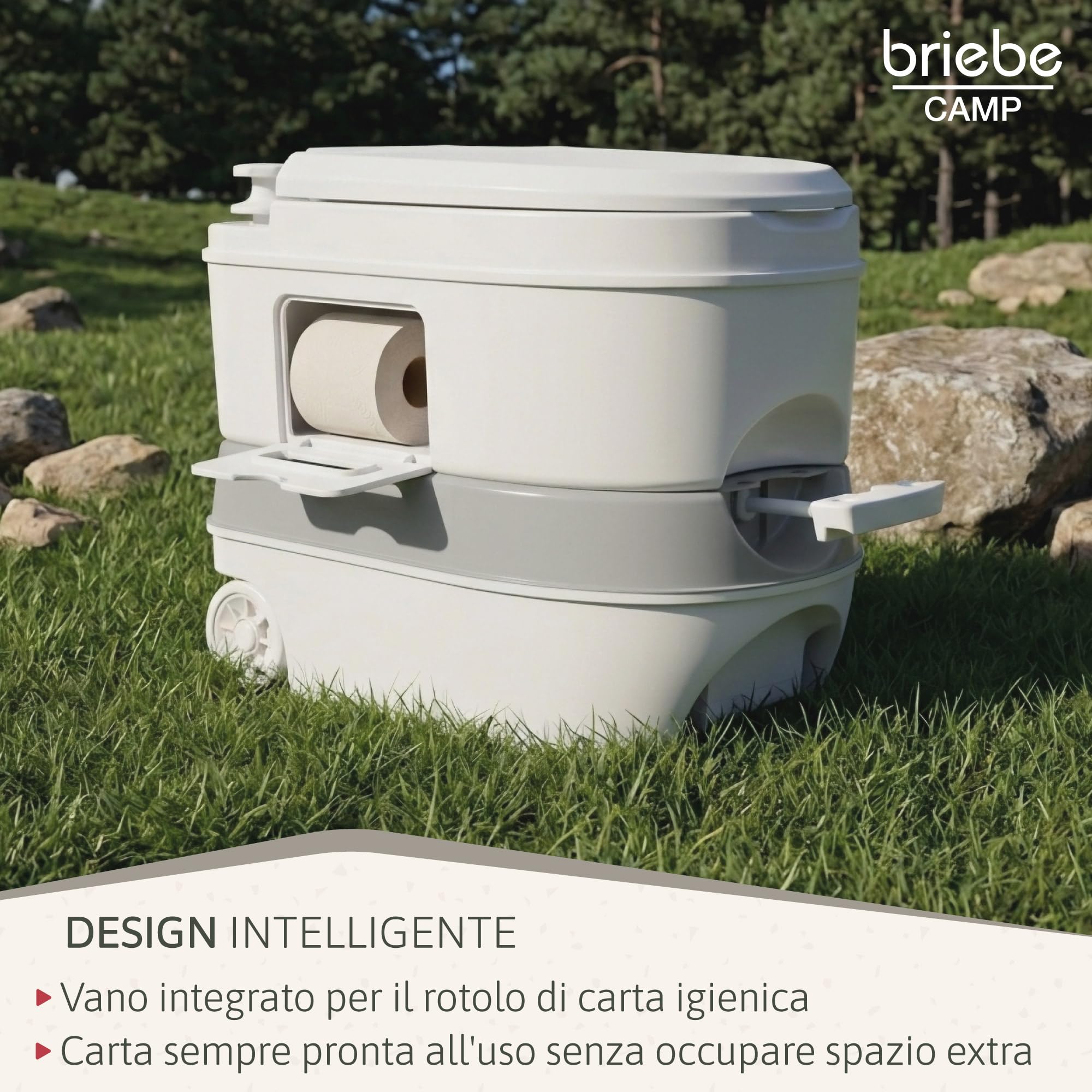 briebe Camp WC Portatile 24L Bagno Chimico, Campeggio, Camper, Roulotte, Barca e Outdoor, Serbatoio di Scarico dell'Acqua con Pompa a Pistone 20L, Potty
