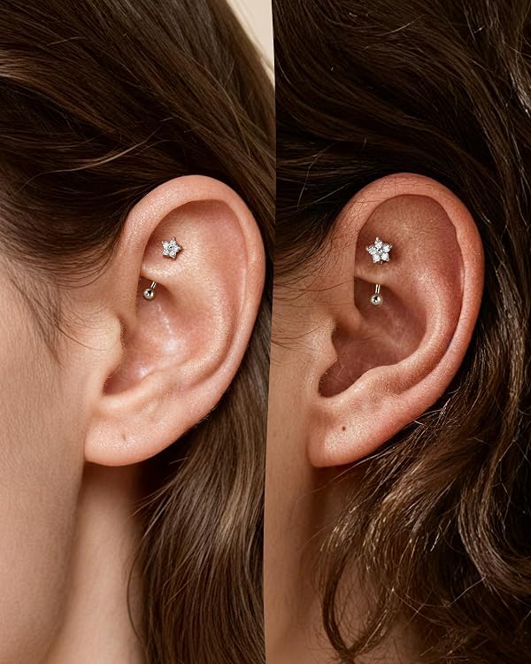 COCHARM Dainty Flower Rook Earring - Cute 16g 6mm Mini Floral Rook Piercing Jewelry 316L Surgical Steel Rook Barbell by COCHARM - Used condition - Image 2