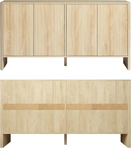 Miniatura 7 de Aparador bohemio, moderno de mediados de siglo, aparador de credenza acanalado largo con almacenamiento para cocina, comedor, oficina, sala de