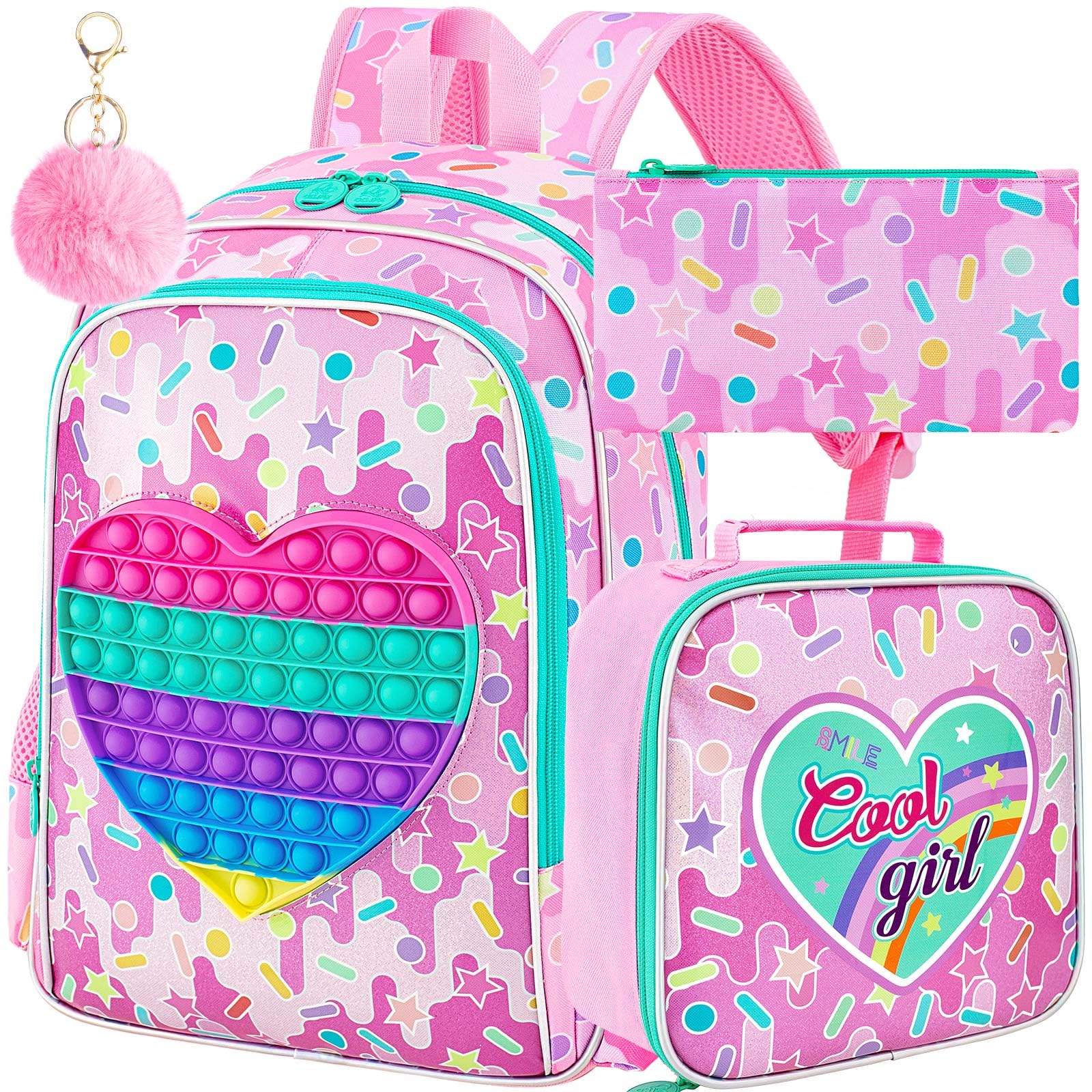 WZLVO Kids Backpack for Girls,Unicorn Mermaid Prechool Elementary Kindergarten School Bookbag and Lunch Box