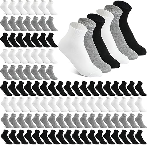 Miniatura 8 de Hanaive 100 pares de calcetines negros unisex de algodón elástico suave y cómodo para niños, calcetines de vestir de baloncesto y fútbol, calcetines
