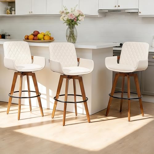 Miniatura 12 de Juego de 1 taburetes giratorios de altura de barra de 30 pulgadas, modernos de mediados de siglo, taburetes de bar tapizados de piel sintética con