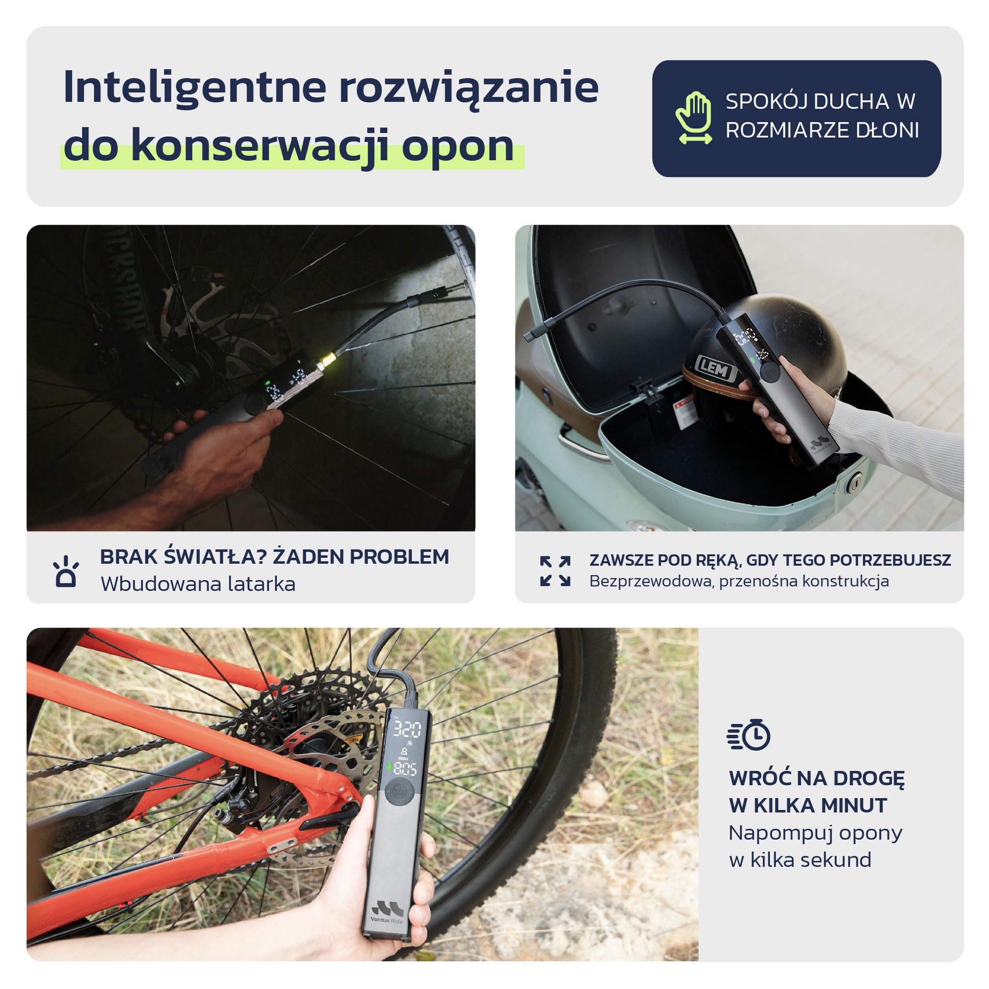 Woowind Ventus Ride pompka rowerowa, 150 psi, elektryczna pompka powietrza, akumulator, sprężarka do samochodu, roweru, motocykla, elektrycznej pompy, metalowa obudowa