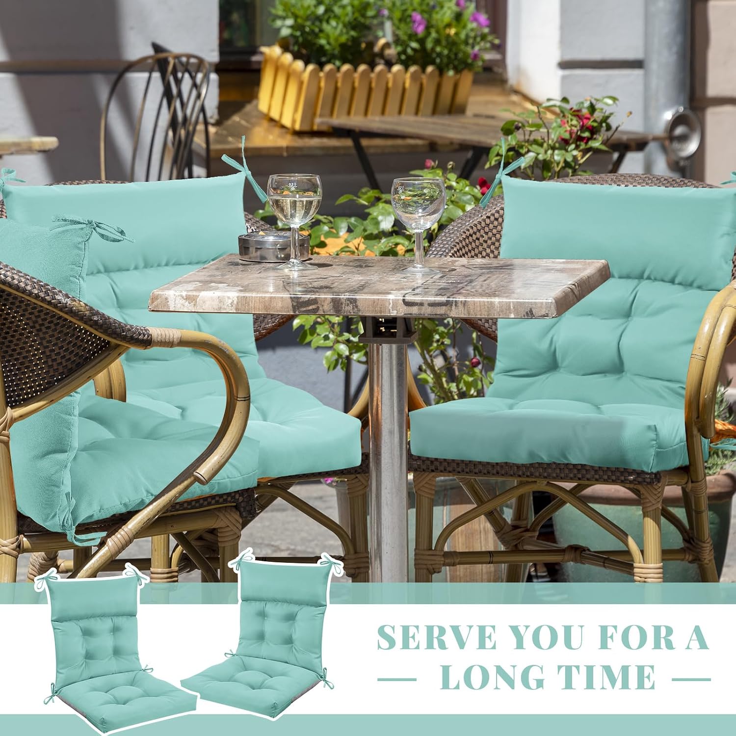 Sintuff 4 Pcs 44 x 21 x 4 Outdoor Chair Cushion Patio Chair Cushions Seat/Back Tufted Pillow with Ties Water Resistant Replacement Indoor Patio Furniture Outdoor Furniture (Solid Color,Light Green)