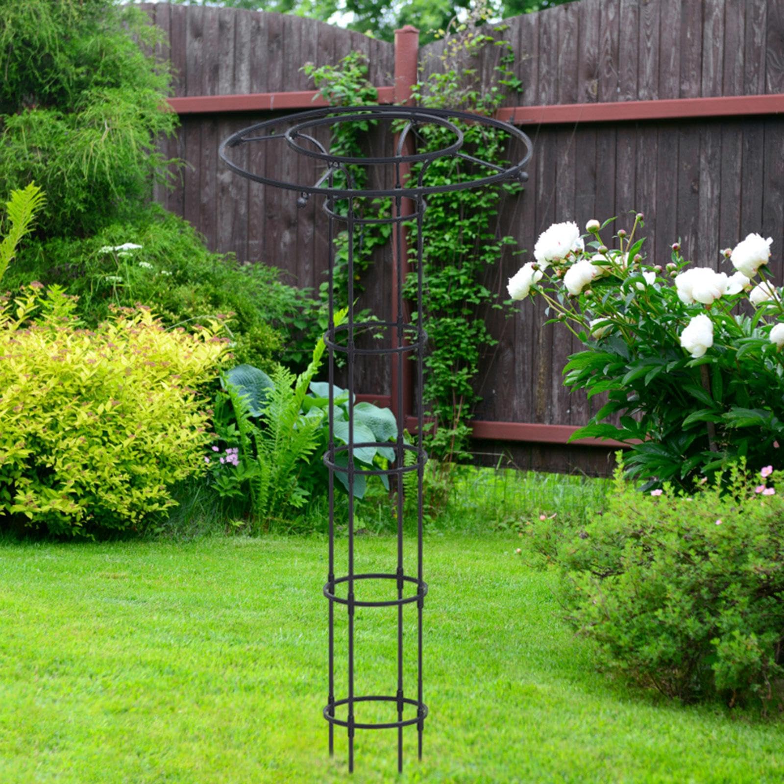 Paletti di supporto per piante da giardino, torre in ferro, obelisco, traliccio di supporto per fiori, telaio in metallo, torre per piante da esterno, leggero, torre alta in acciaio nero, per