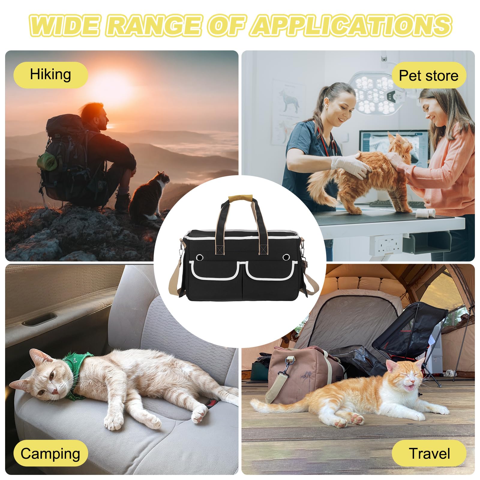 QUARKZMAN Transportador para Gatos, Cubierta Enrollable, Transportador para Mascotas Transpirable Bolsa De Viaje para Mascotas hasta 16.5 Lbs (Negro),