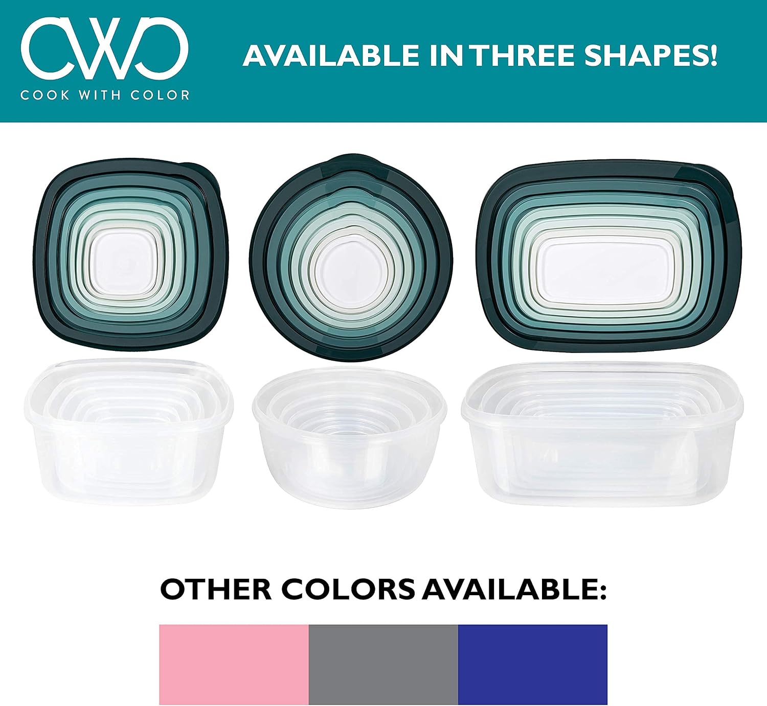COOK WITH COLOR Round Food Storage Containers with Lids, Easy-Find Nesting Plastic Containers, 14 Piece Set (Teal Ombre)