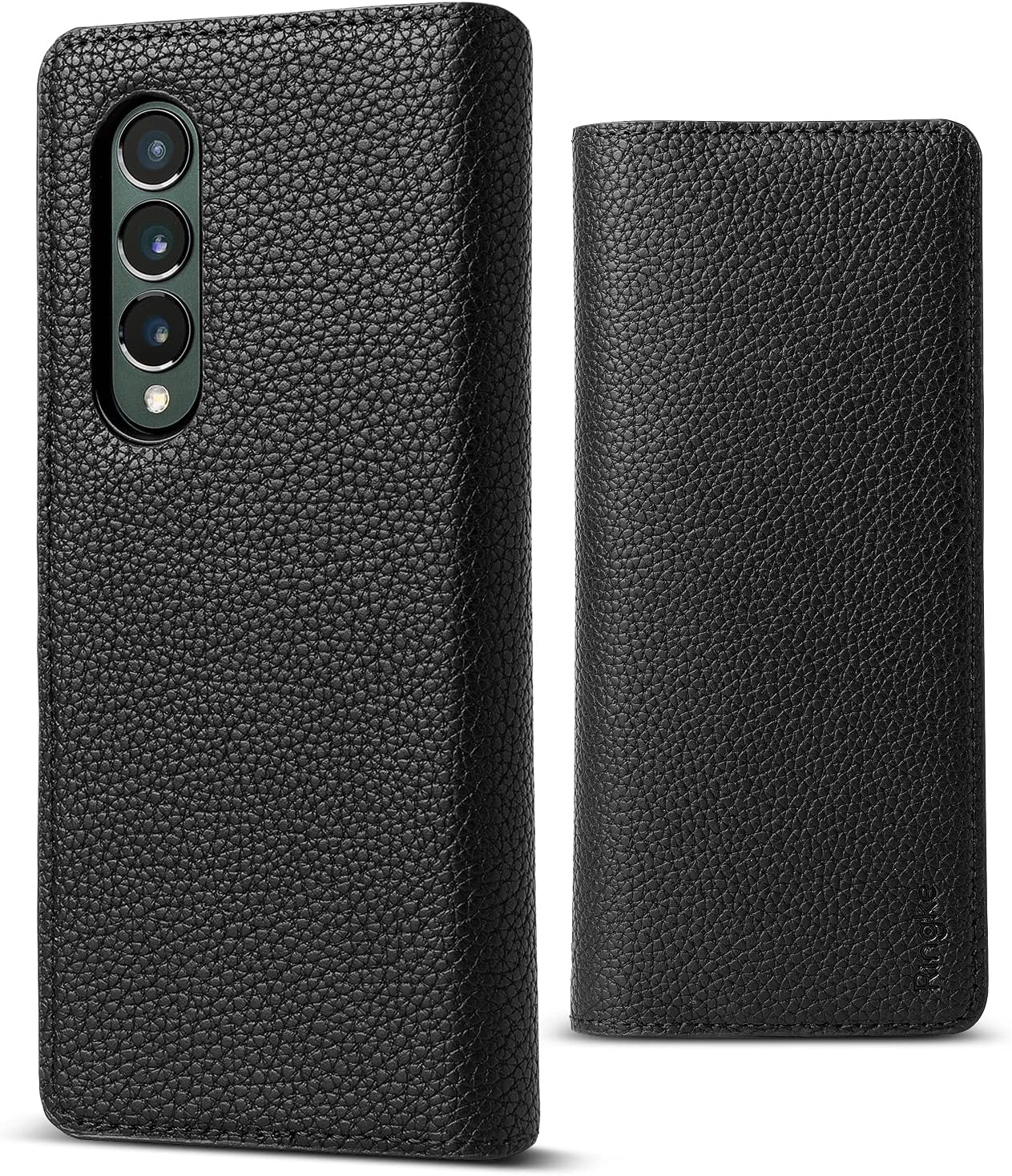 Ringke Folio Signature Standard Compatible with Samsung Galaxy Z Fold 3 Case, Handcrafted Premium PU Leather Flip Wallet Phone Cover with Card Slot - Black