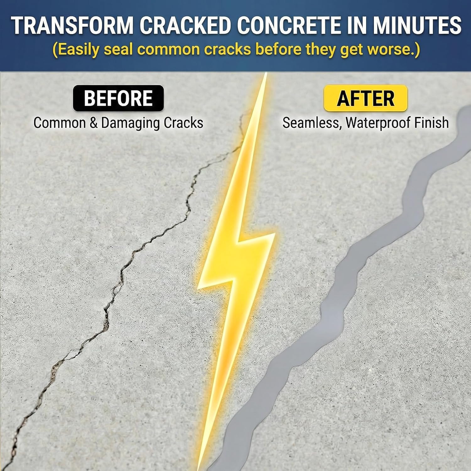 Concrete Crack Filler (1.1lb) – Self-Leveling Liquid Cement Sealant & Adhesive for Driveways, Sidewalks, Patios – Waterproof, High Elasticity & Quick Drying Repair Grout – Gray