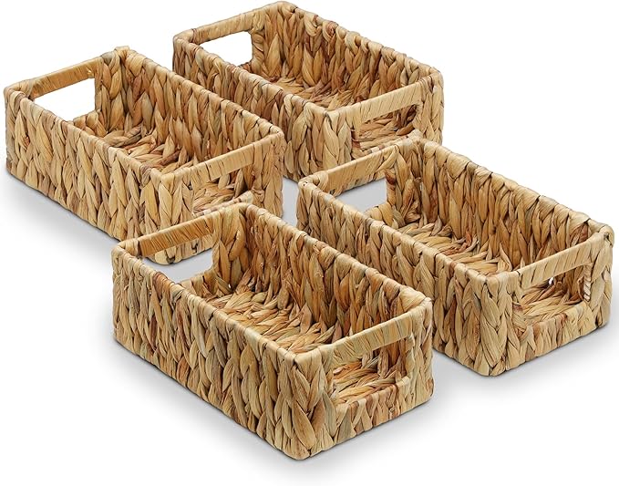 Graciadeco 4 Small Wicker Pantry Baskets 10 Inch Rectangle Woven Water