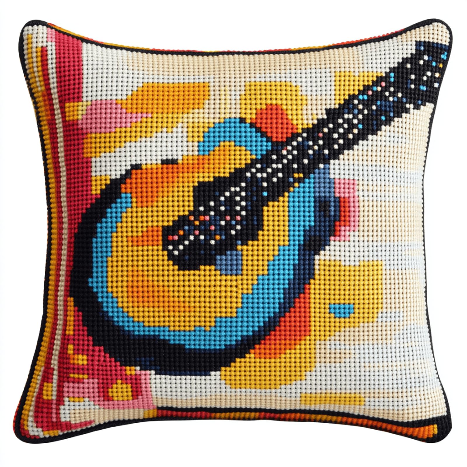 XDEGHUANGSS Latch Hook Cushion Kit,Guitar Design DIY Pillow Making Kit for Beginners, 43x43cm DIY Latch Hook Embroidery Kit for Knitted Carpet Pillow Home Decor