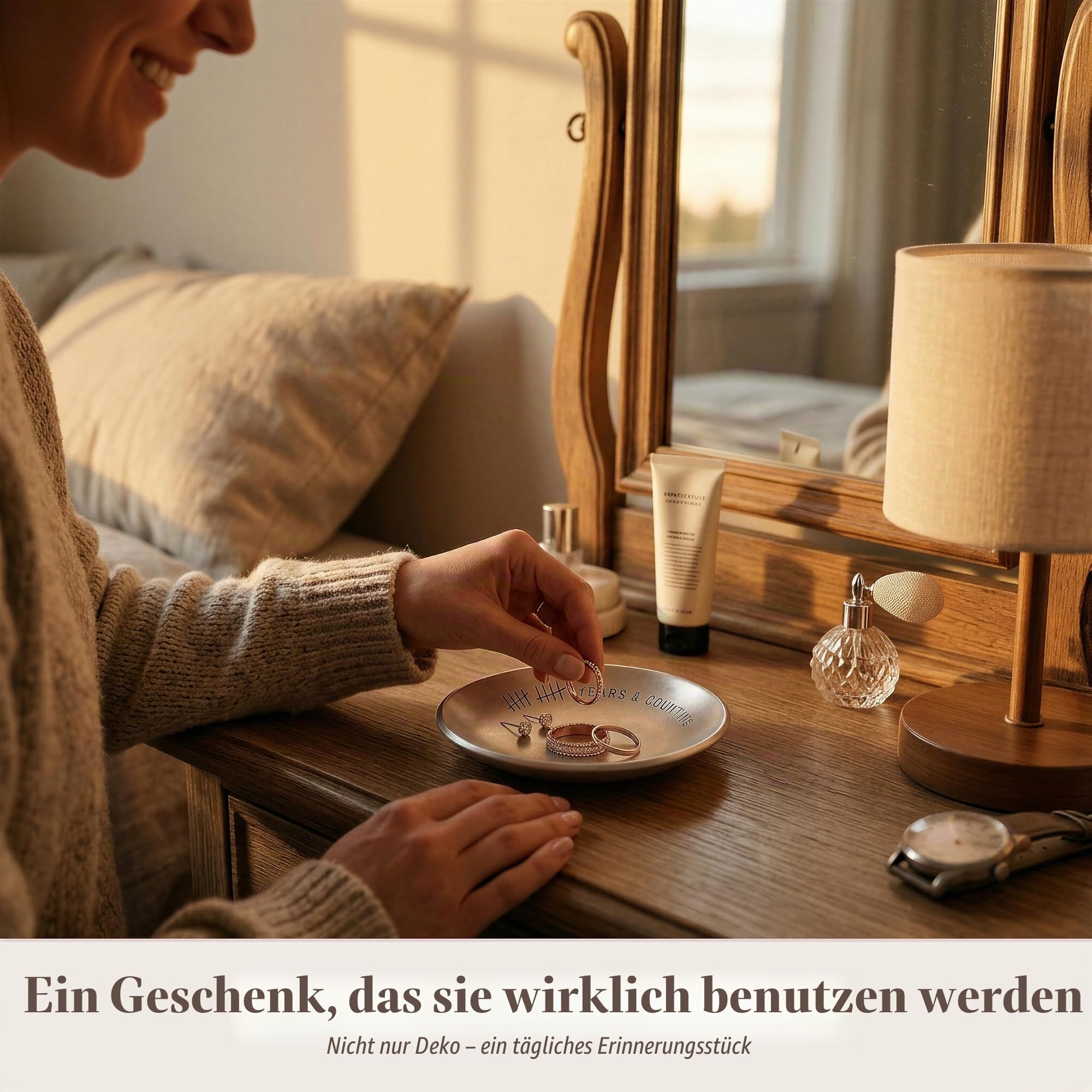 Geschenk zum 10. Jahrestag – 10,2 cm, graviert, Aluminium Hochzeit Ring Halter Schale & Geschenkbox – 10 Jahre Jubiläum für Ihn & 10 Jahre Jubiläum für Sie strukturierter Stil