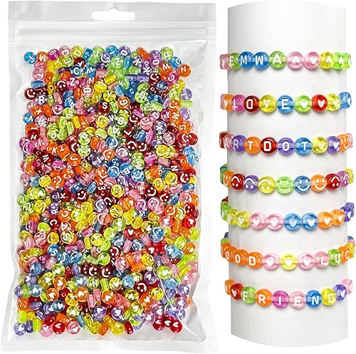 Kit de 985 cuentas de letras, 28 estilos de pulseras de la amistad, cuentas del alfabeto, cuentas de cara sonriente para pulseras, kit de