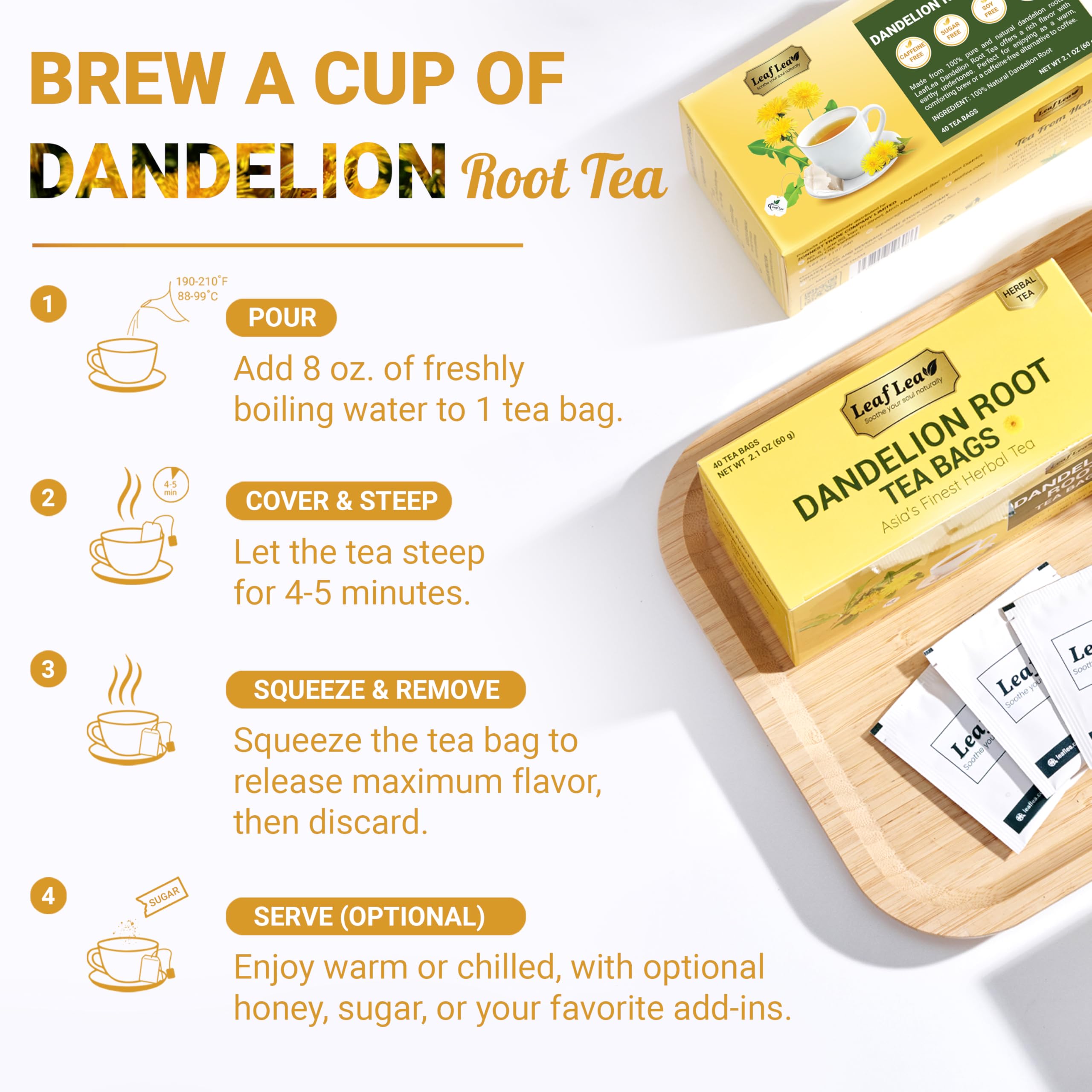 LeafLea 80 Dandelion Tea Bags, All Natural and Pure Dandelion Root Tea, Supports Digestion & Immune Health, Individually Wrapped Tea Bags, Caffeine-Free, Vegan, No Sugar, Gluten-Free, Non-GMO, 2 Pack: Dandelion Root 120 Tea Bags (Pack of 3)