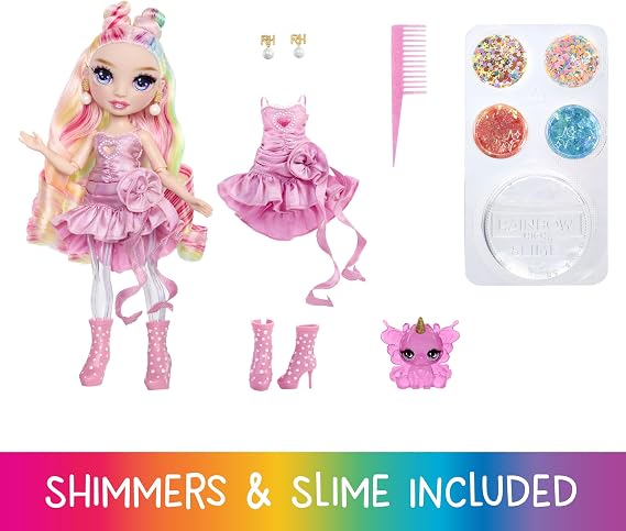 Rainbow High Rainbow Shimmers with Slime - Bella, Pink - 28cm Fashion Doll,  with a Slime Kit and a Pet Llama, Suitable for Children Ages 4+