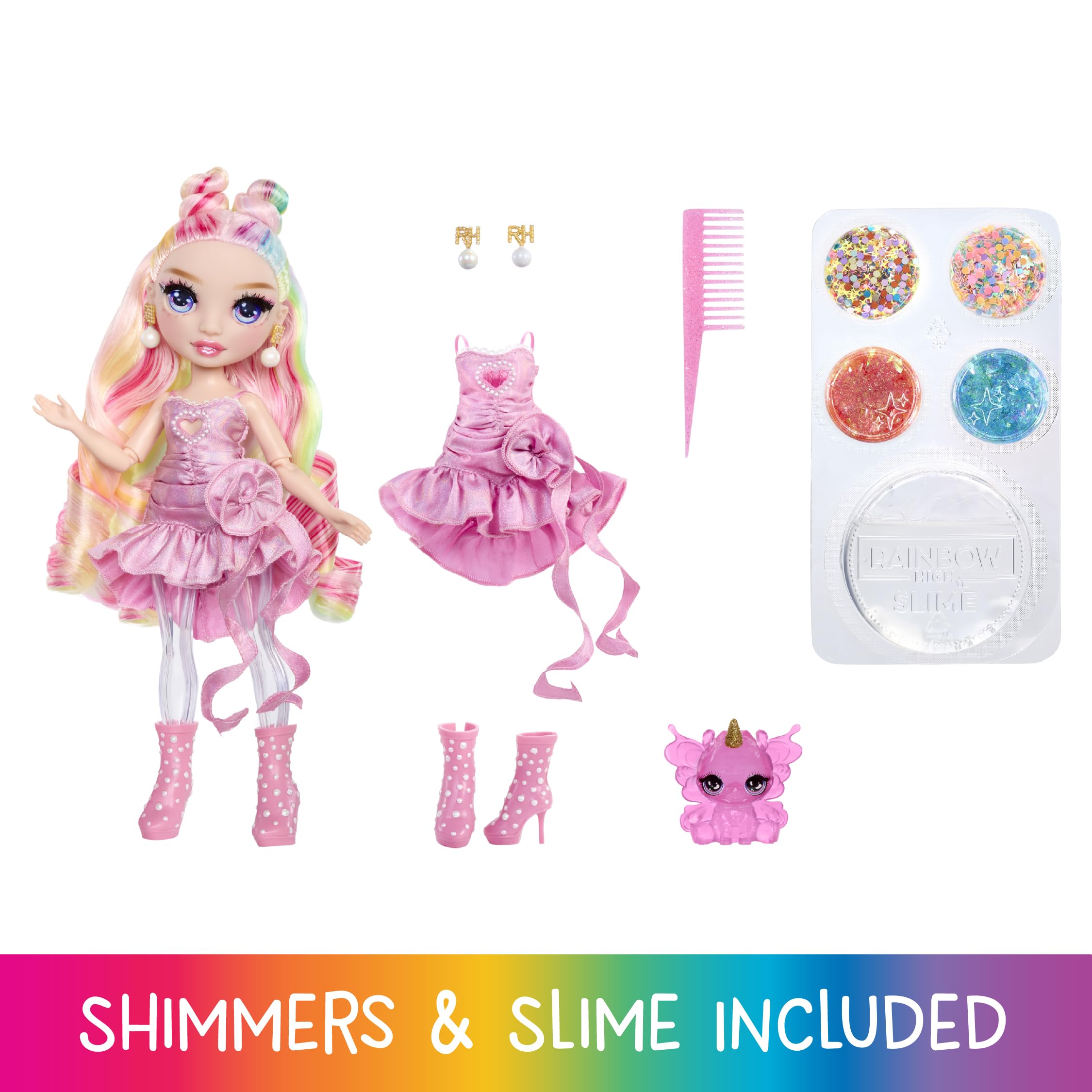 Rainbow High Rainbow Shimmers with Slime, Bella, Pink, 28cm Fashion Doll, Comes with a Slime Kit and a Pet Llama - Image 2