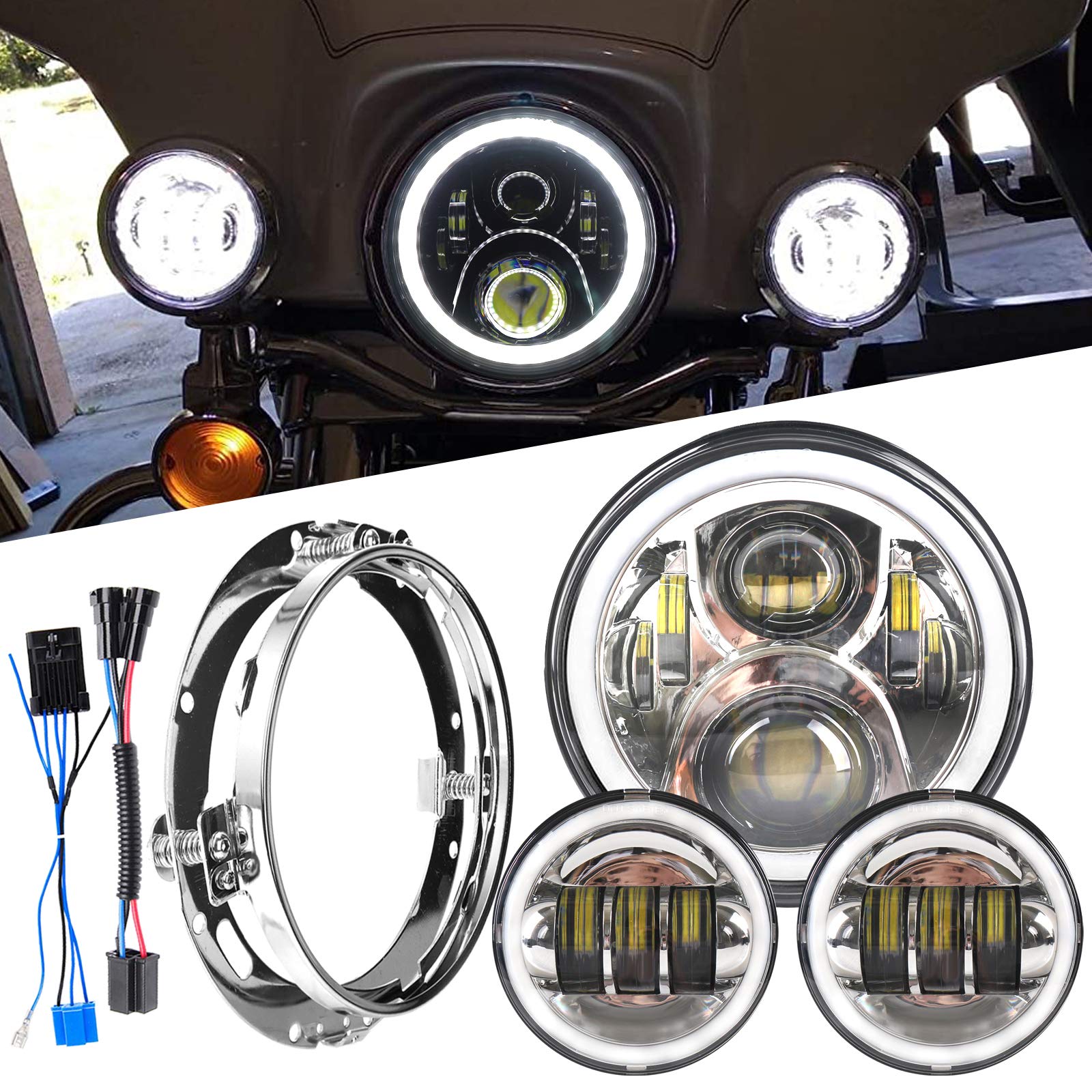 Amazon.co.jp: 7インチLEDヘッドライト ホワイト/アンバーハローリング