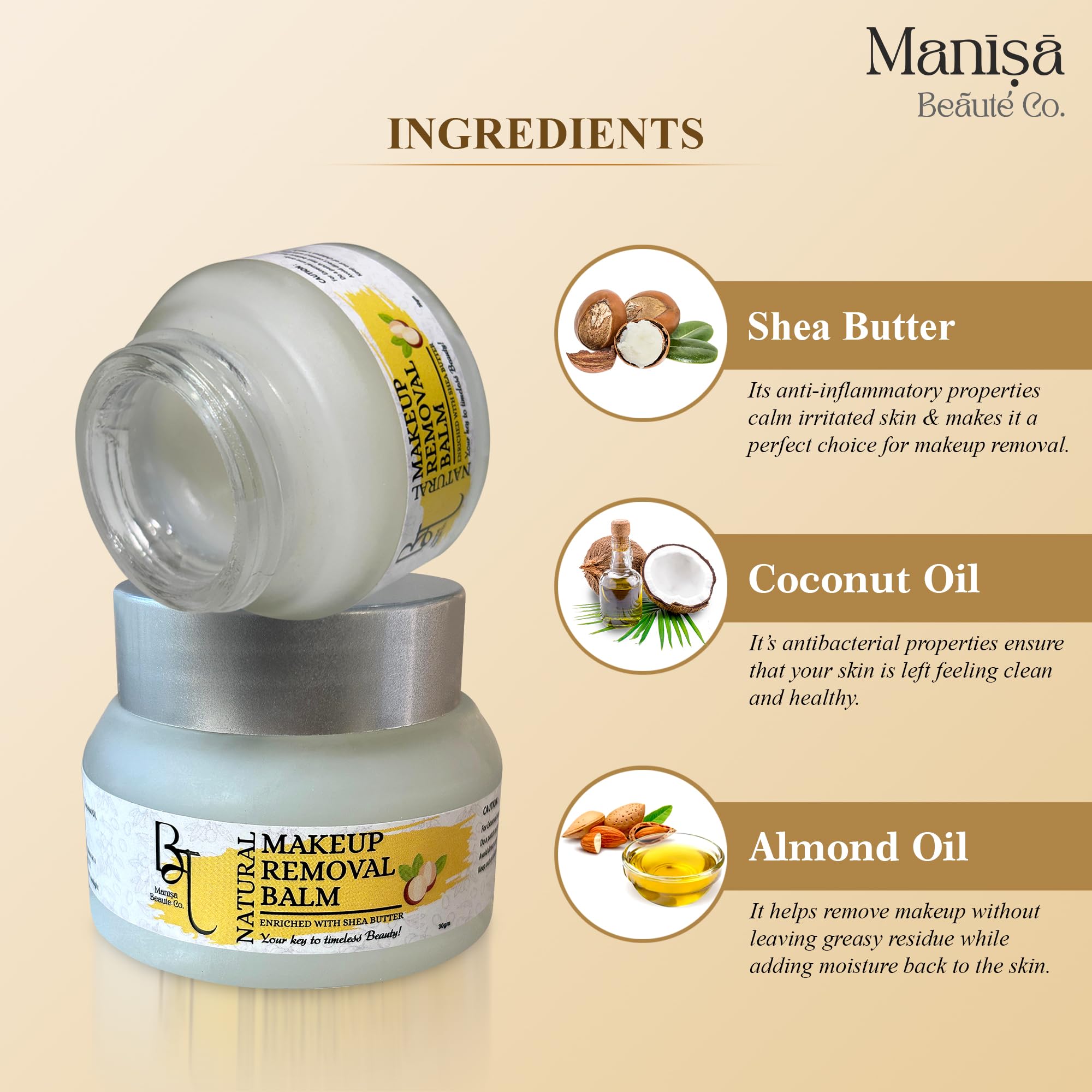 Manisa Beaute Co. Natural Makeup Removal Balm Enriched with Shea Butter & Vitamin E | Suitable for all skin types | Deep Hydration | Anti-aging Benefits (30gm) 4
