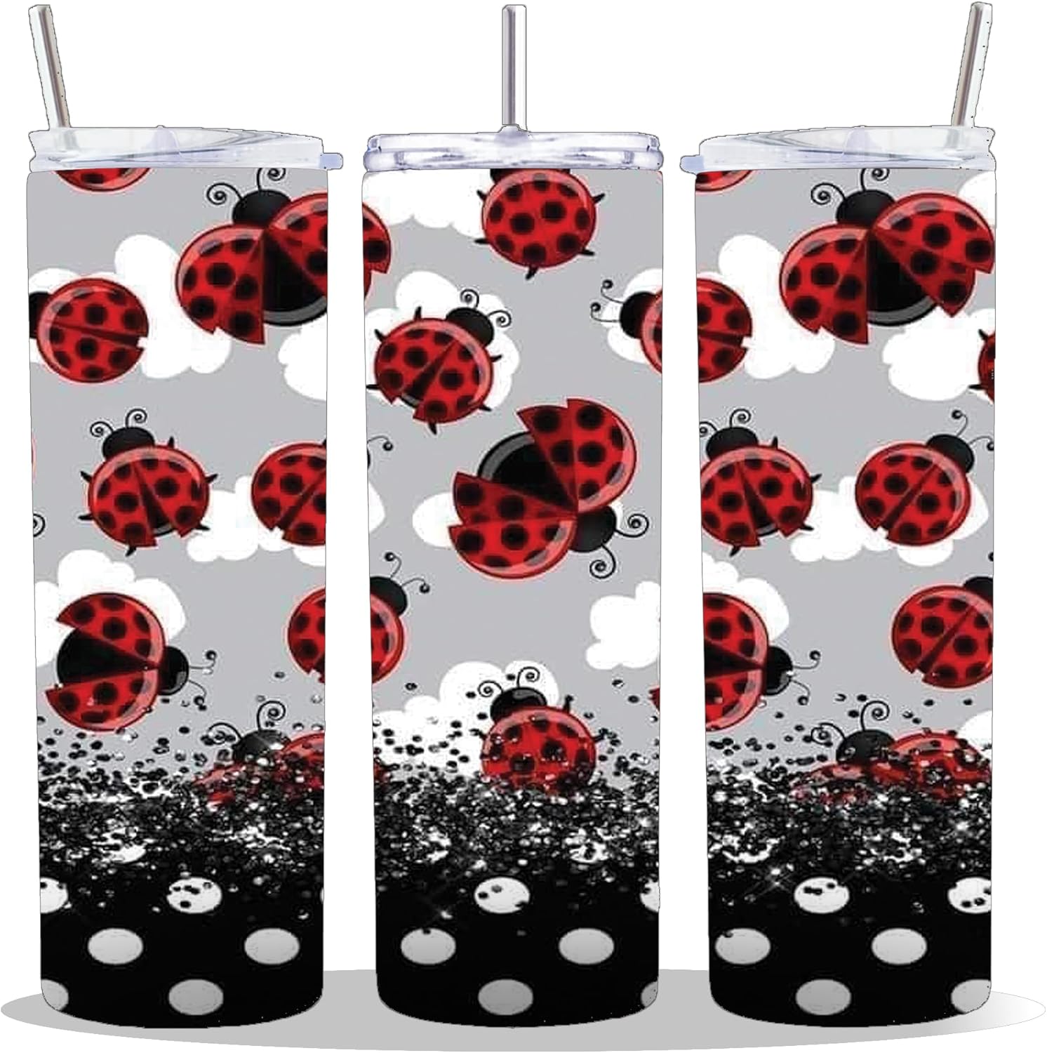 20 oz Insulated Double Wall Stainless Steel Tumbler with Spill Proof Lid and Reusable Straw, Water Bottle Coffee, Spotted Insect Beetle Colorful Ladybug Cup Mug Tumbler (Ladybug5)