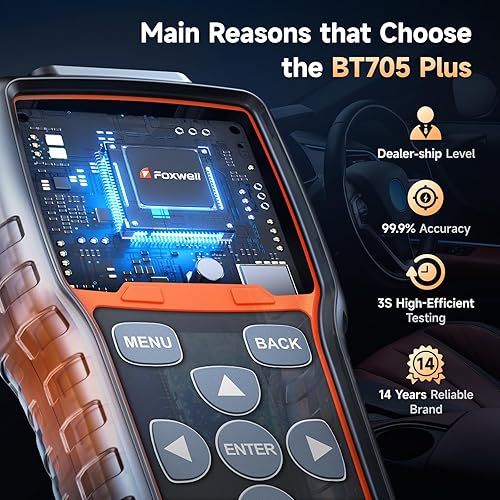 Miniatura 5 de FOXWELL BT705 Plus - Probador de batería de coche de 24 V y 12 V, probador de alternador automotriz 100-2000CCA analizador de batería digital,