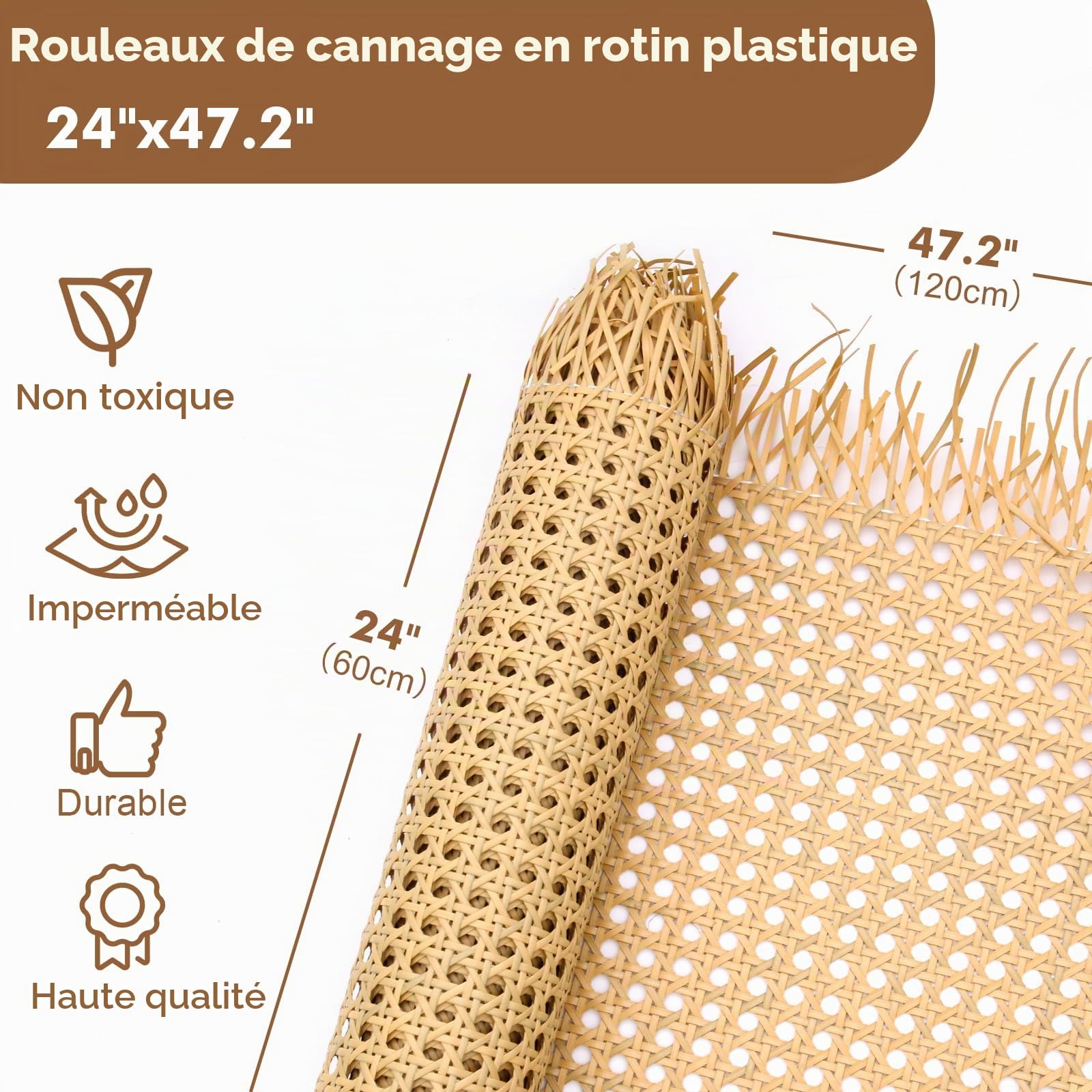 Vehipa Rouleau de Cannage Plastique 60 x 120 cm, Imitation Rotin | À découper pour meubles et projets DIY : chaises, lits, armoires, cloisons et abat-jour, maille 6,5 à 7 mm
