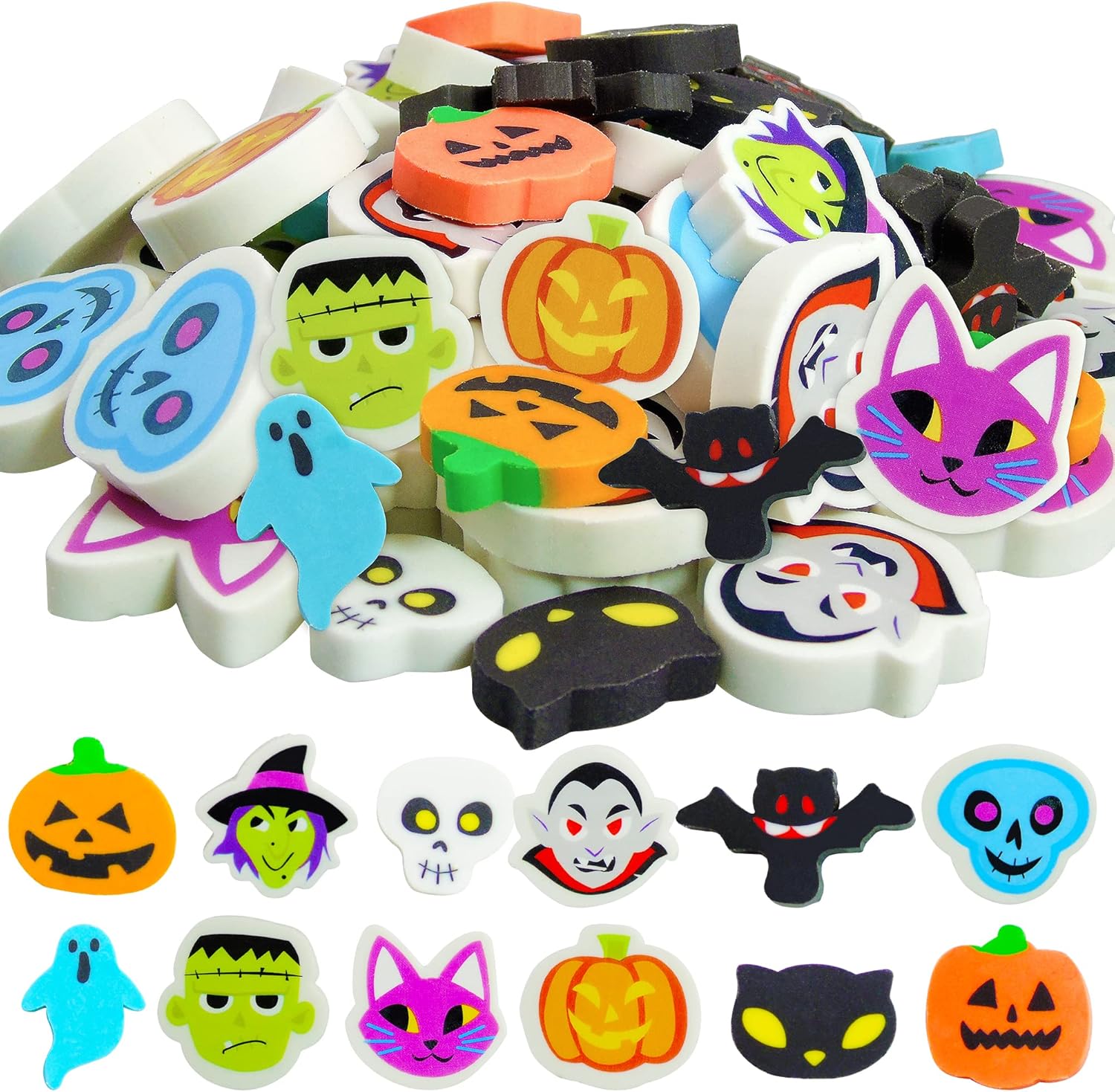 60 Pieces Halloween Erasers for Kids Bulk Pumpkin Erasers Cat Erasers Big Erasers