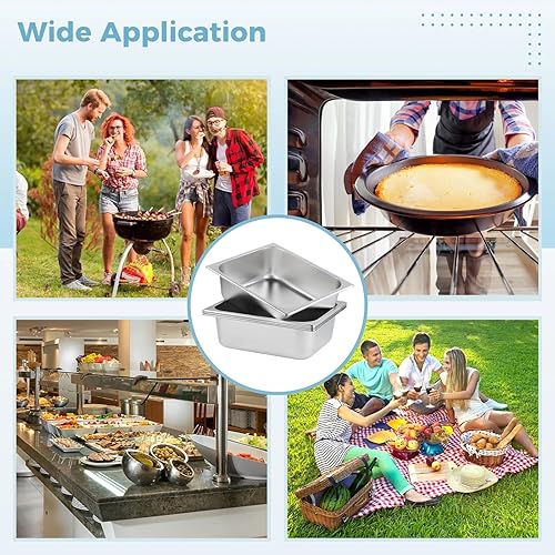 Miniatura 7 de Anjetan 6 sartenes de mesa de vapor, 12 de tamaño medio de 2.6 pulgadas de profundidad, sartenes de acero inoxidable de calidad, sartenes de mesa de