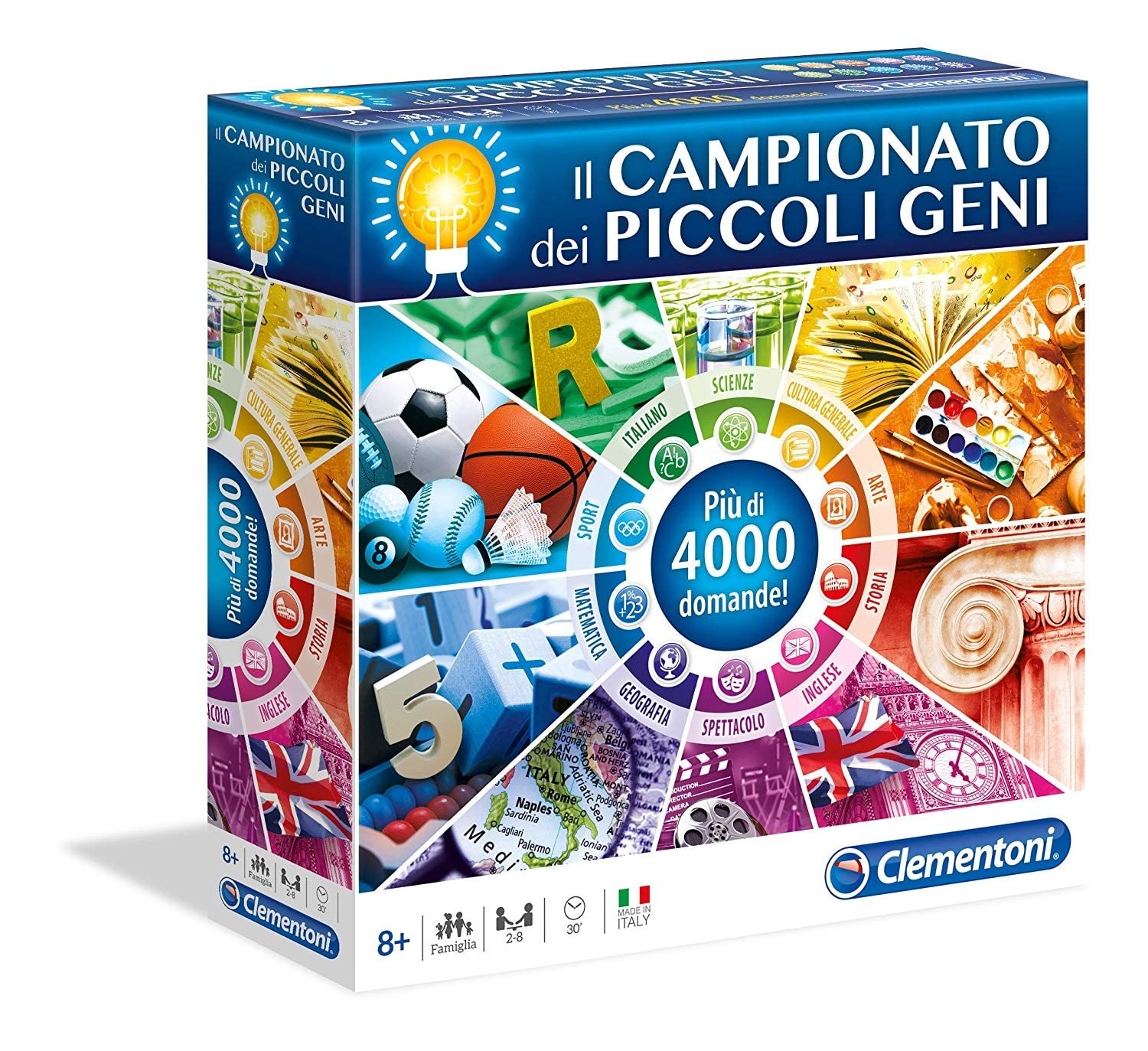 Clementoni - Il Campionato dei Piccoli Geni, Gioco da Tavolo Educativo, Più di 4000 Domande a Tema, per Bambini 8+ Anni e Adulti, 2-8 Giocatori, Made in Italy, Lingua Italiana, 12990