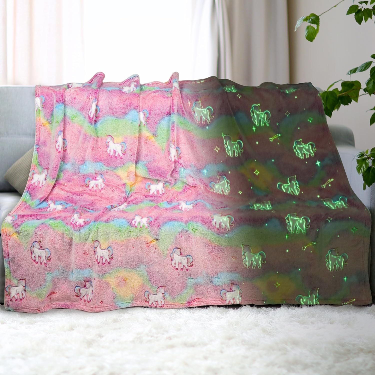 LotFancy Glow in The Dark Blanket Unicorns Gifts, 50”x60