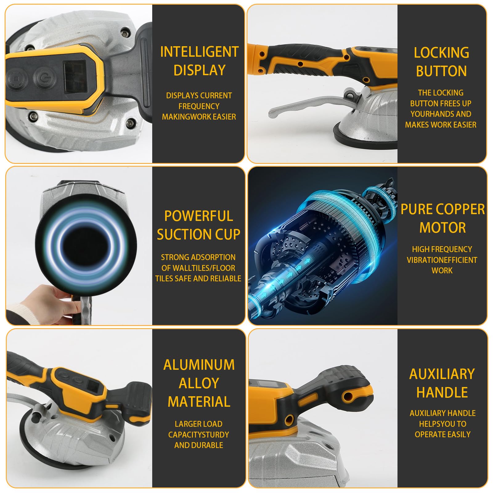 Máquina Alicatadora Eléctrica Compatible con Batería Dewalt Max 20V, Vibrador Eléctrico de Azulejos de 5000rpm con Ventosa, 6 Velocidades Ajustables(Sin batería)